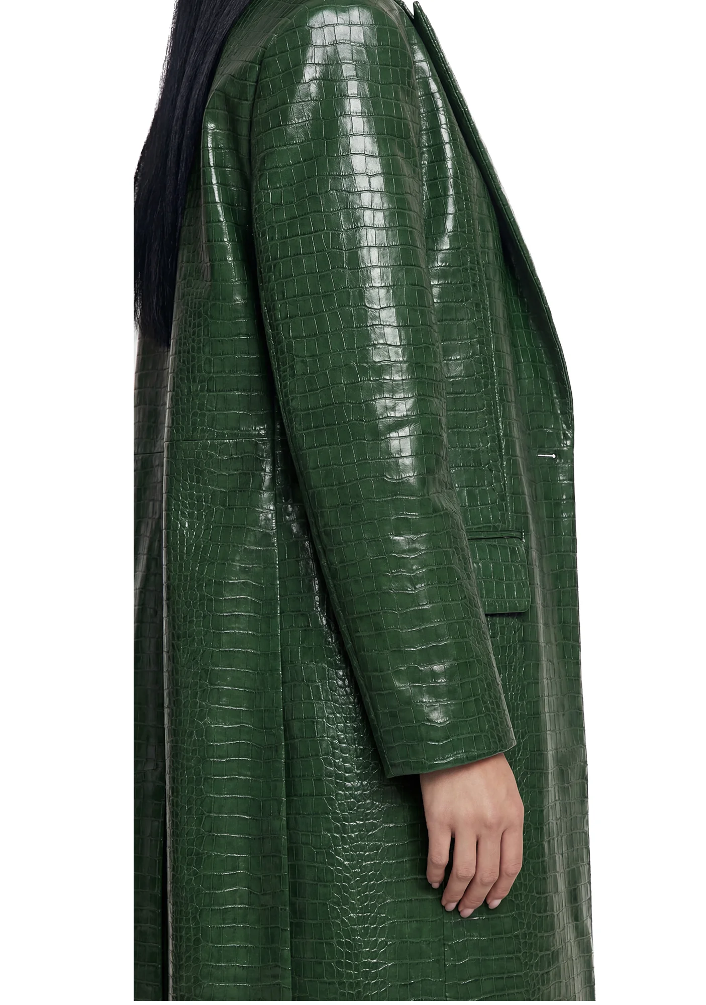 Leather Elongated Blazer Coat - Green - Image 5