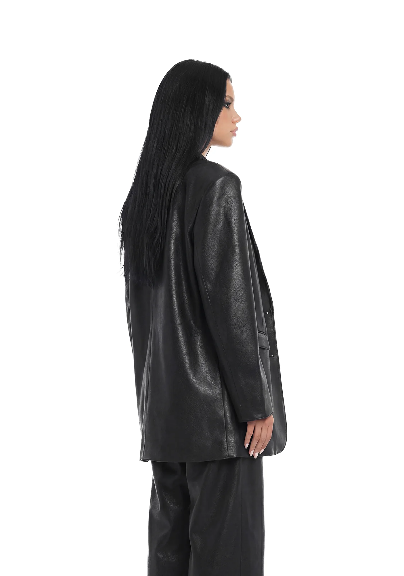 Leather Oversize Blazer - Black - Image 4