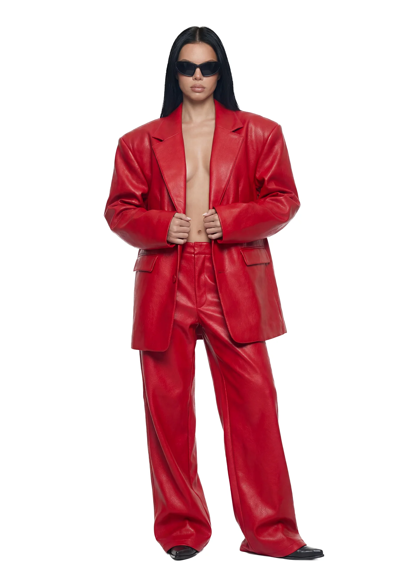 Leather Oversize Blazer - Red - Image 2