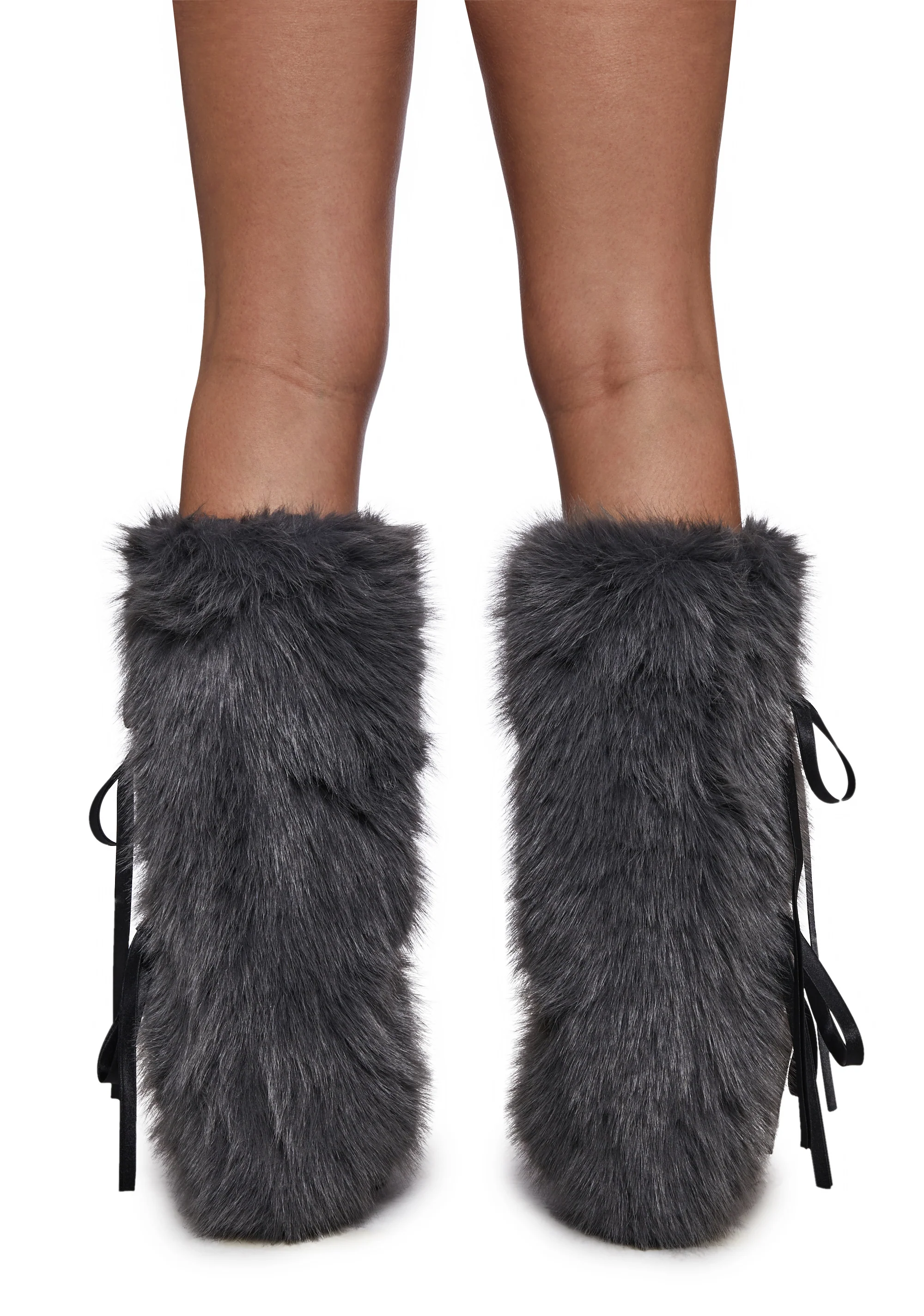 Midnight Muse Bow Faux Fur Warmers - Gray - Image 2