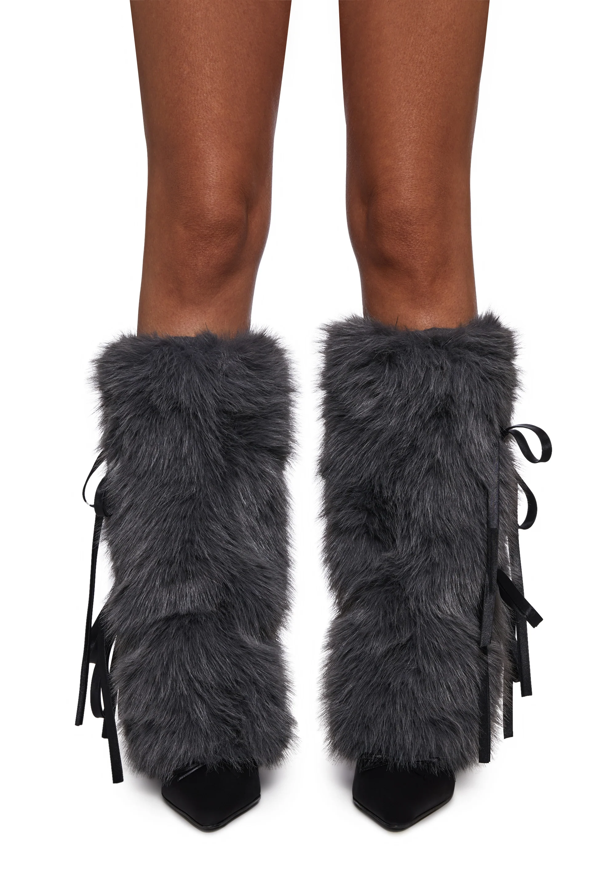 Midnight Muse Bow Faux Fur Warmers - Gray - Image 3