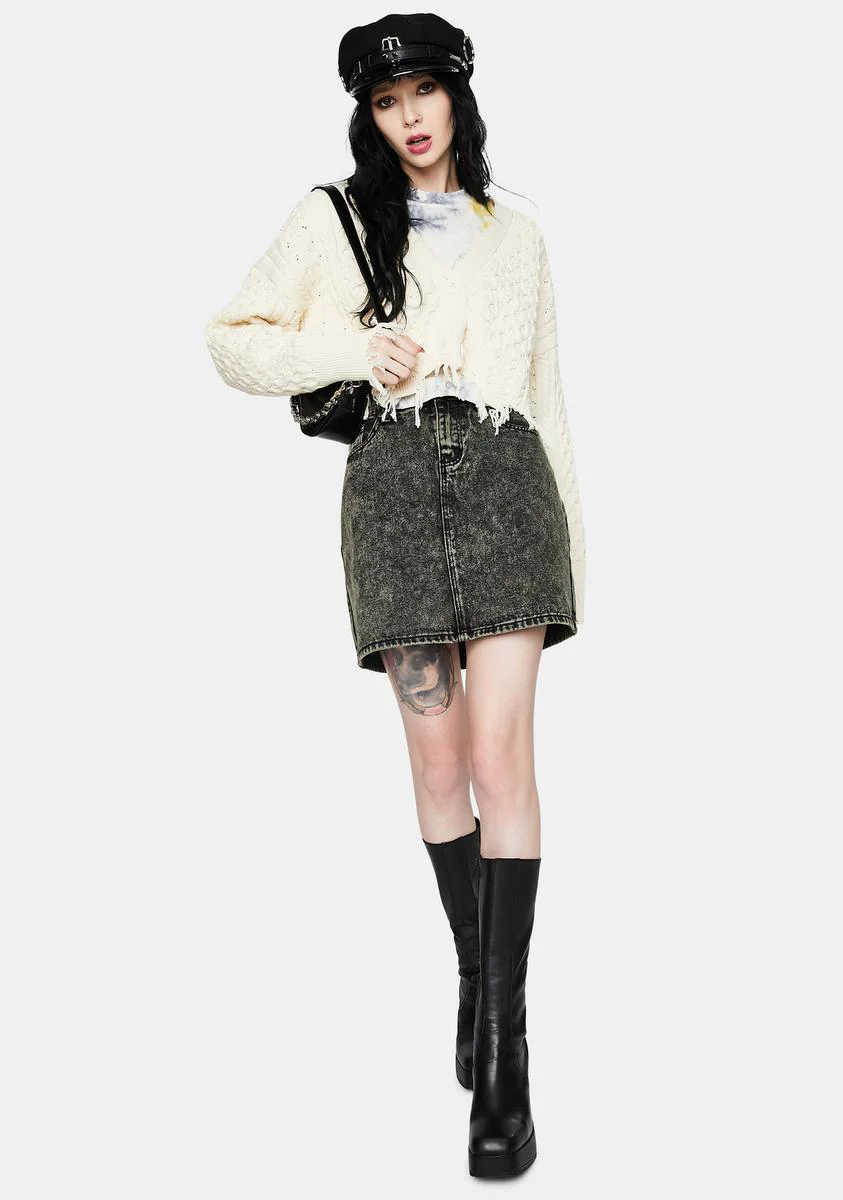 Lime Acid Wash Denim Mini Skirt - Image 3