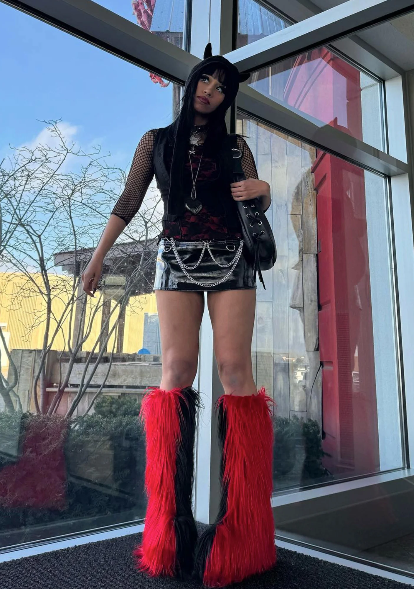 Liquid Rhythm Faux Fur Boots - Red - Image 7