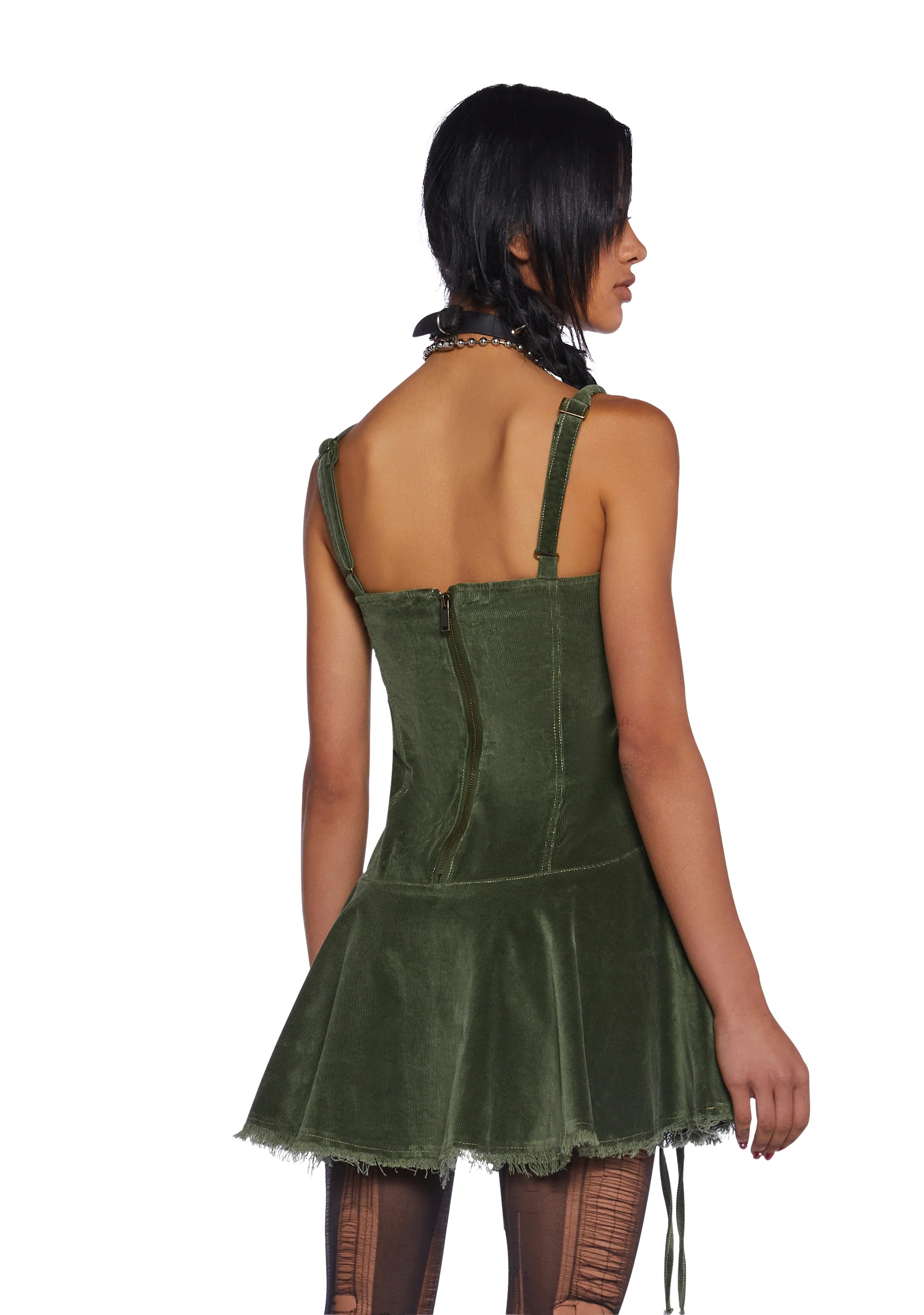 Little Miss Attitude Mini Dress - Green Corduroy - Image 4
