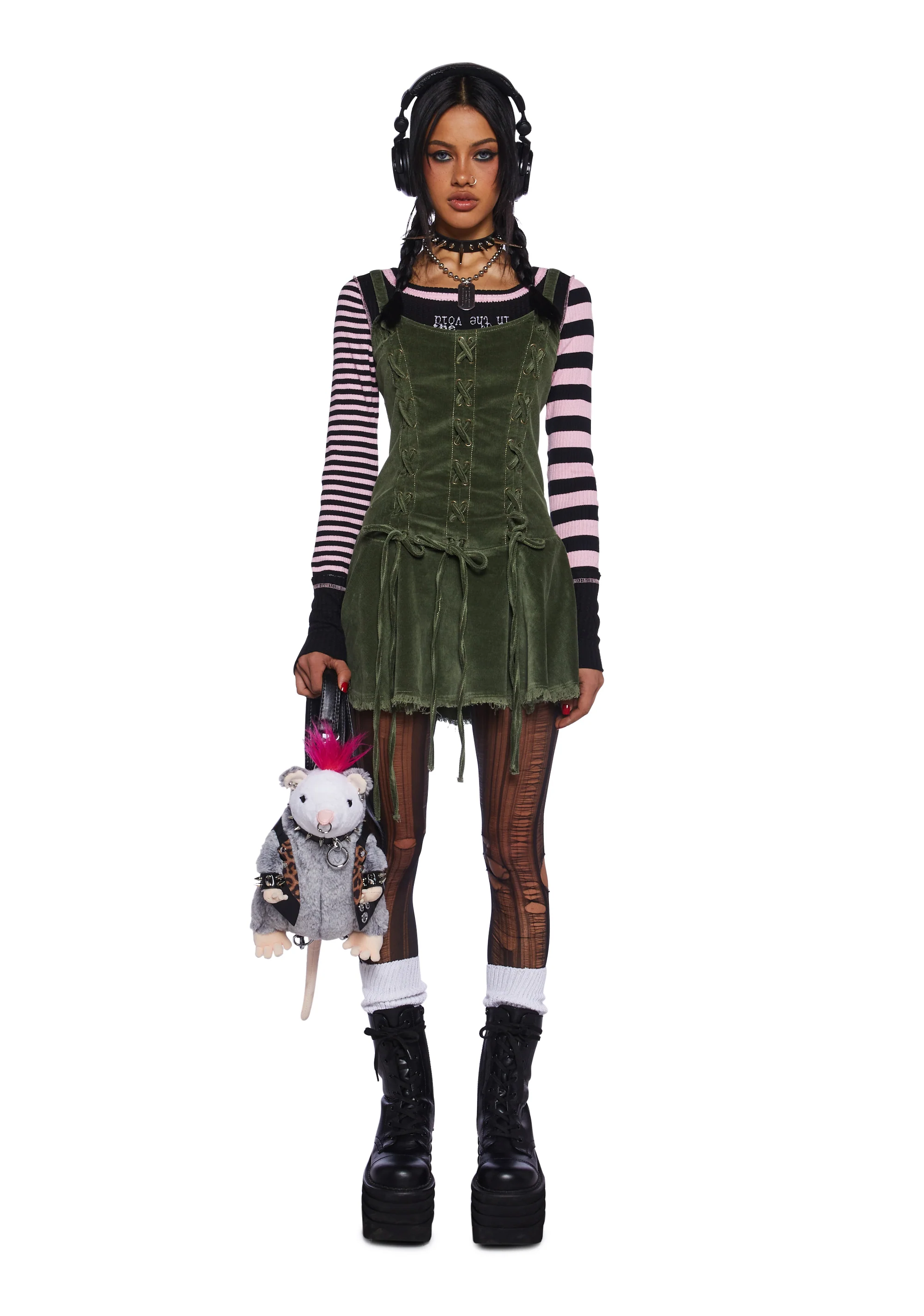 Little Miss Attitude Mini Dress - Green Corduroy - Image 6