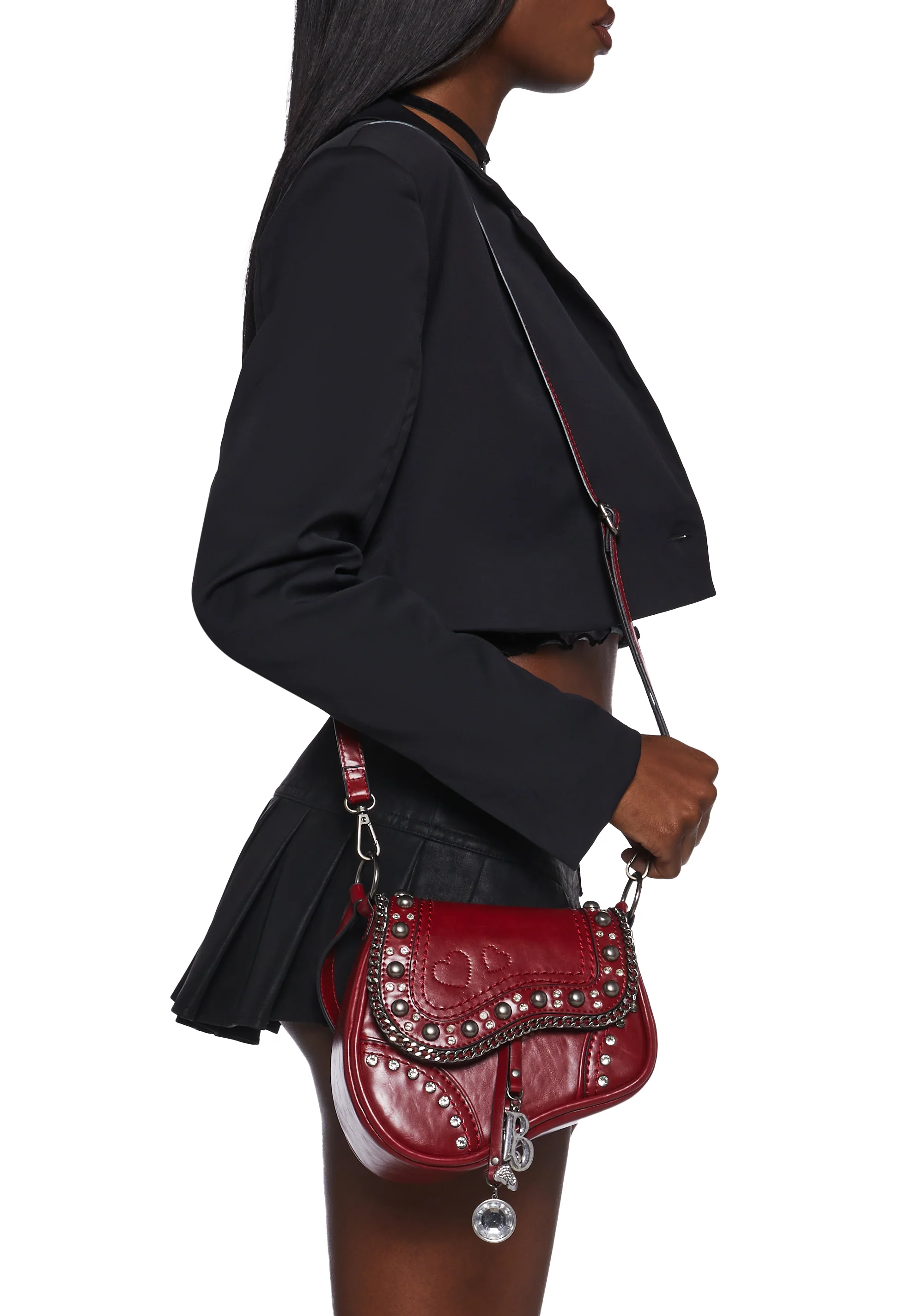 Livin' It Up Studded Saddle Bag - Red - Image 2