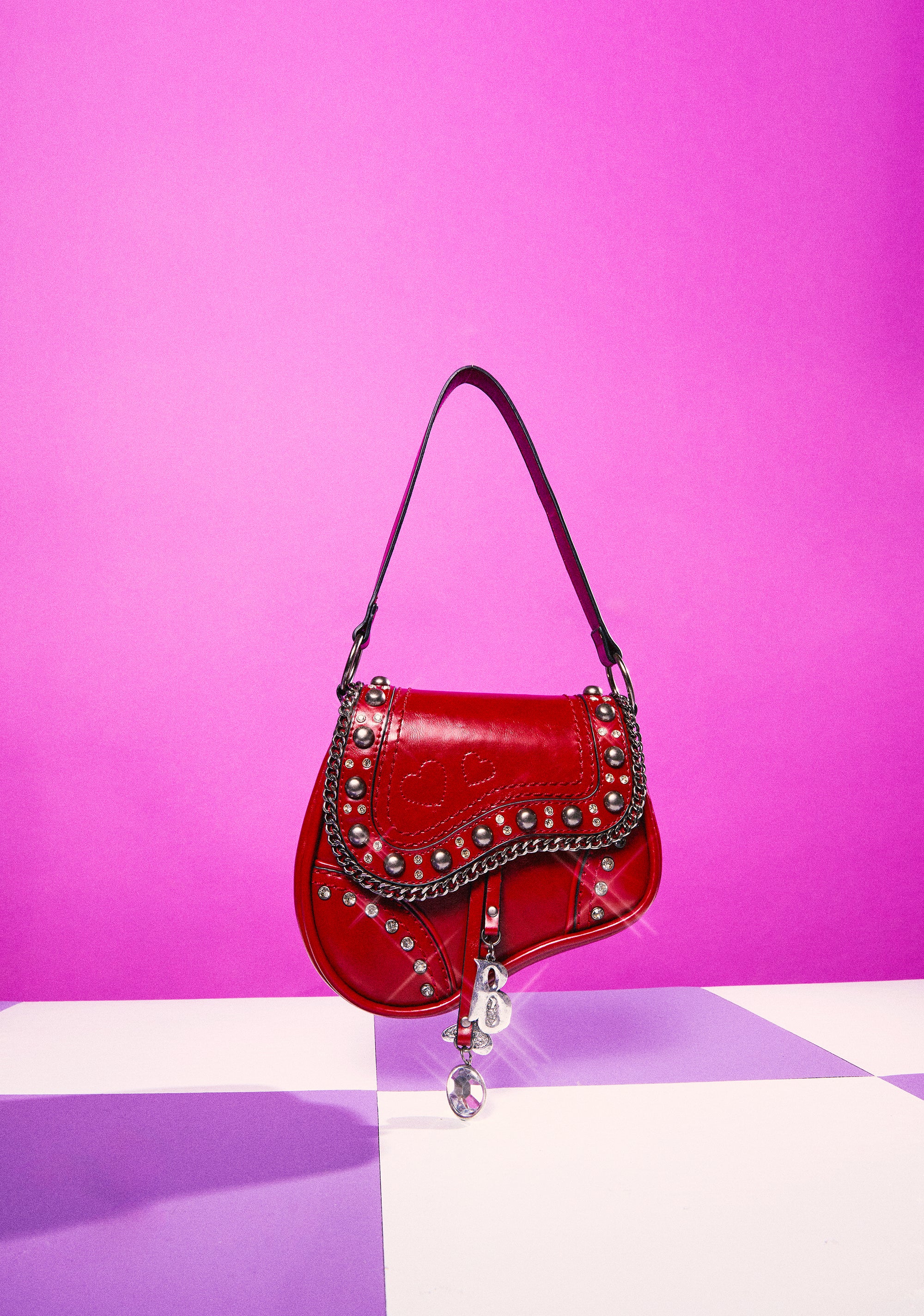 Livin' It Up Studded Saddle Bag - Red - Image 5