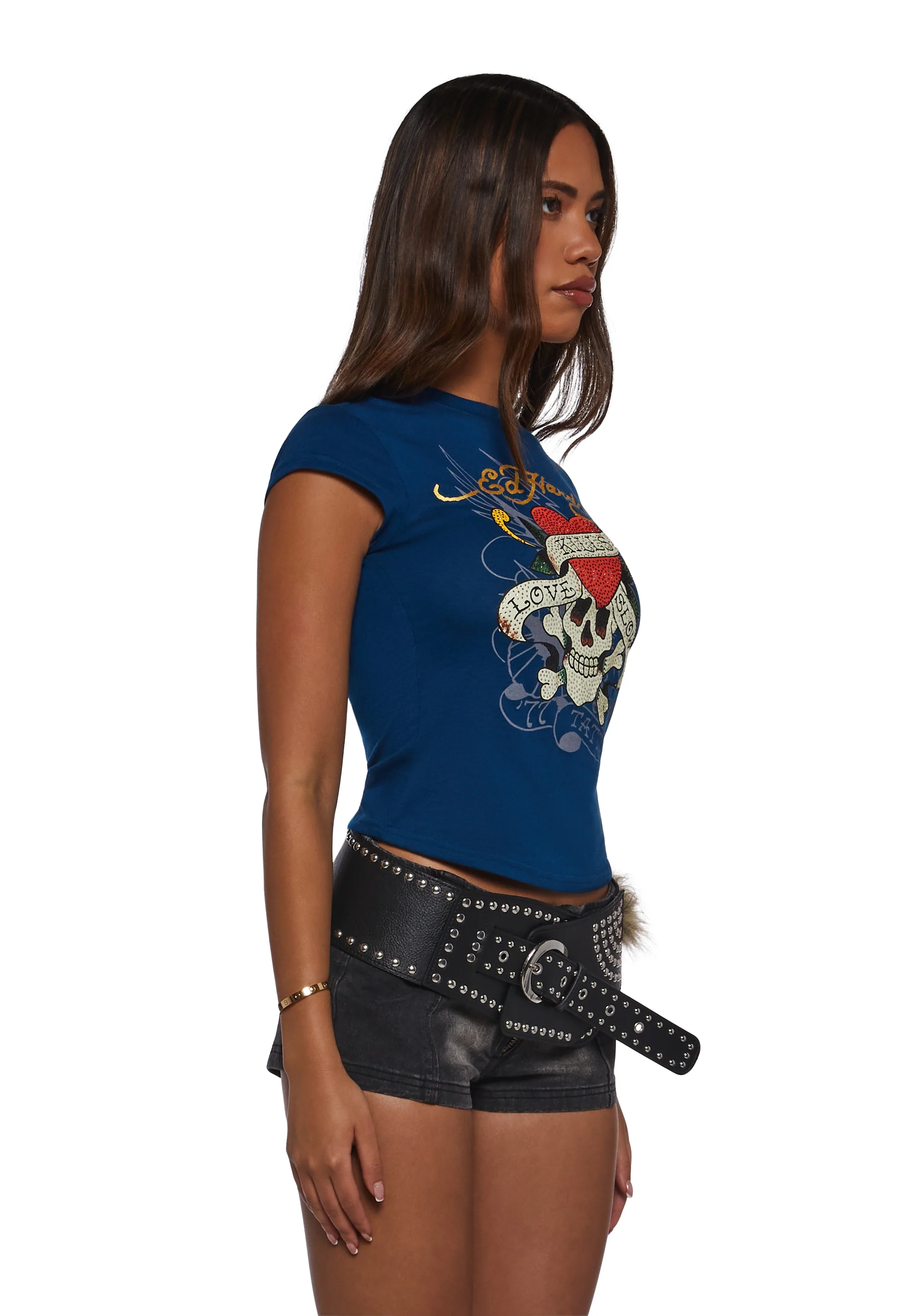 LKS Skull Rhinestone Cap Sleeve Tee - Image 3