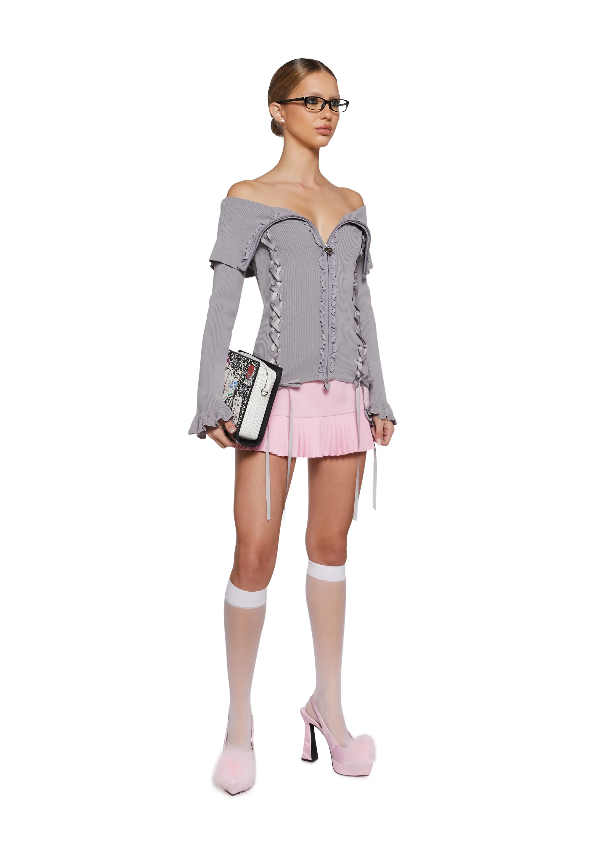 Love’s A Game Knit Cardigan - Gray - Image 2