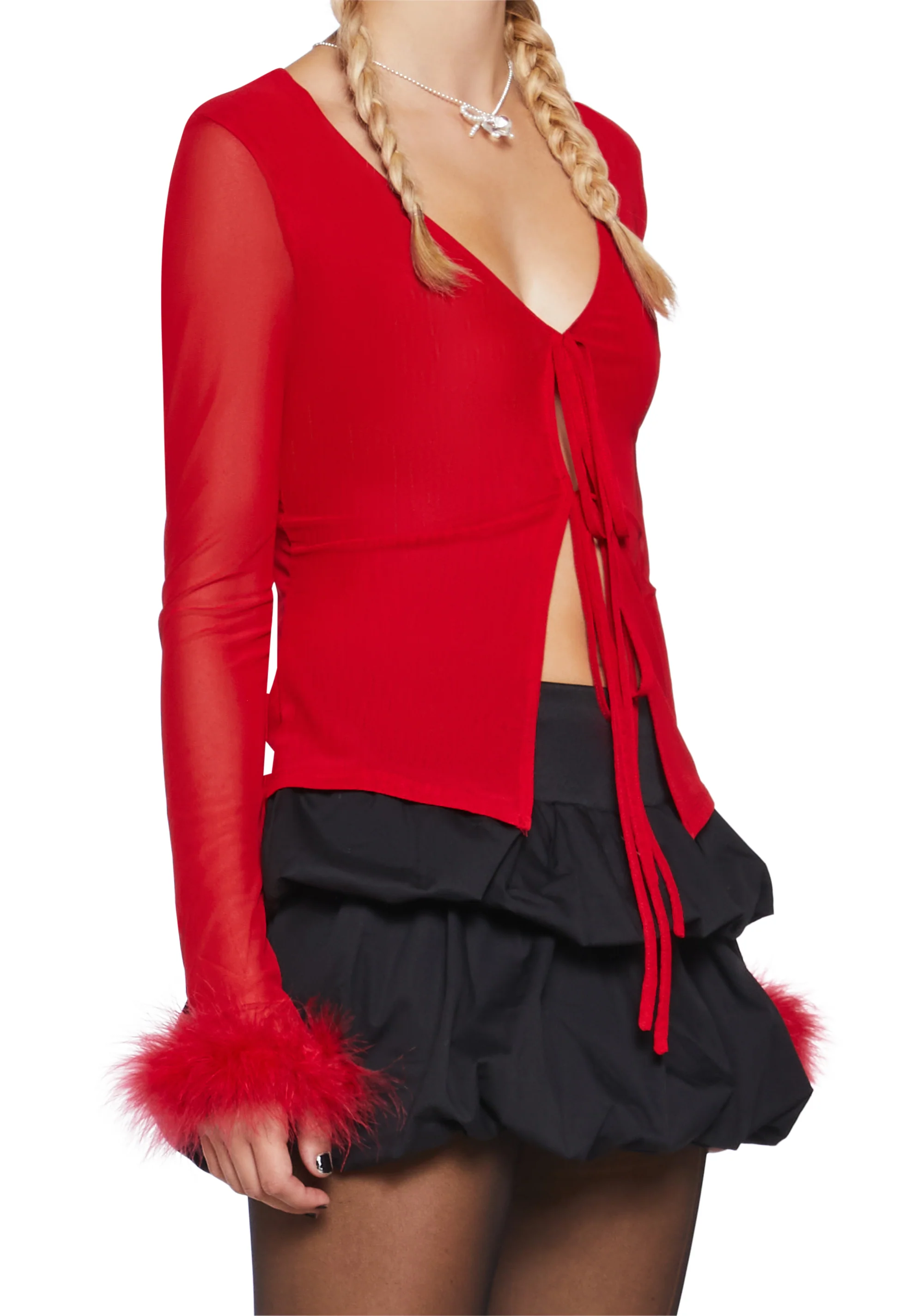 Make It Merry Mesh Cardigan - Red - Image 5