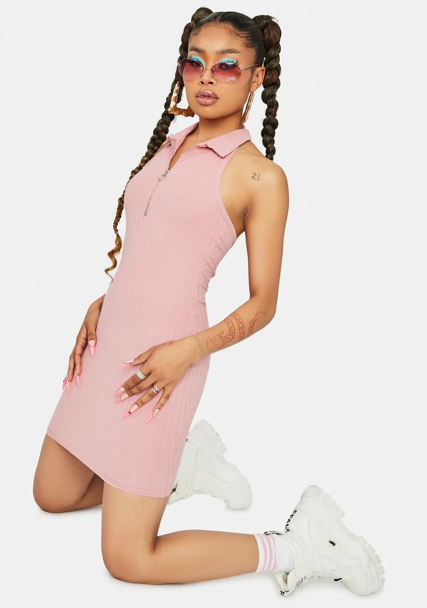 Mauve On The Go Ribbed Halter Dress - Image 2