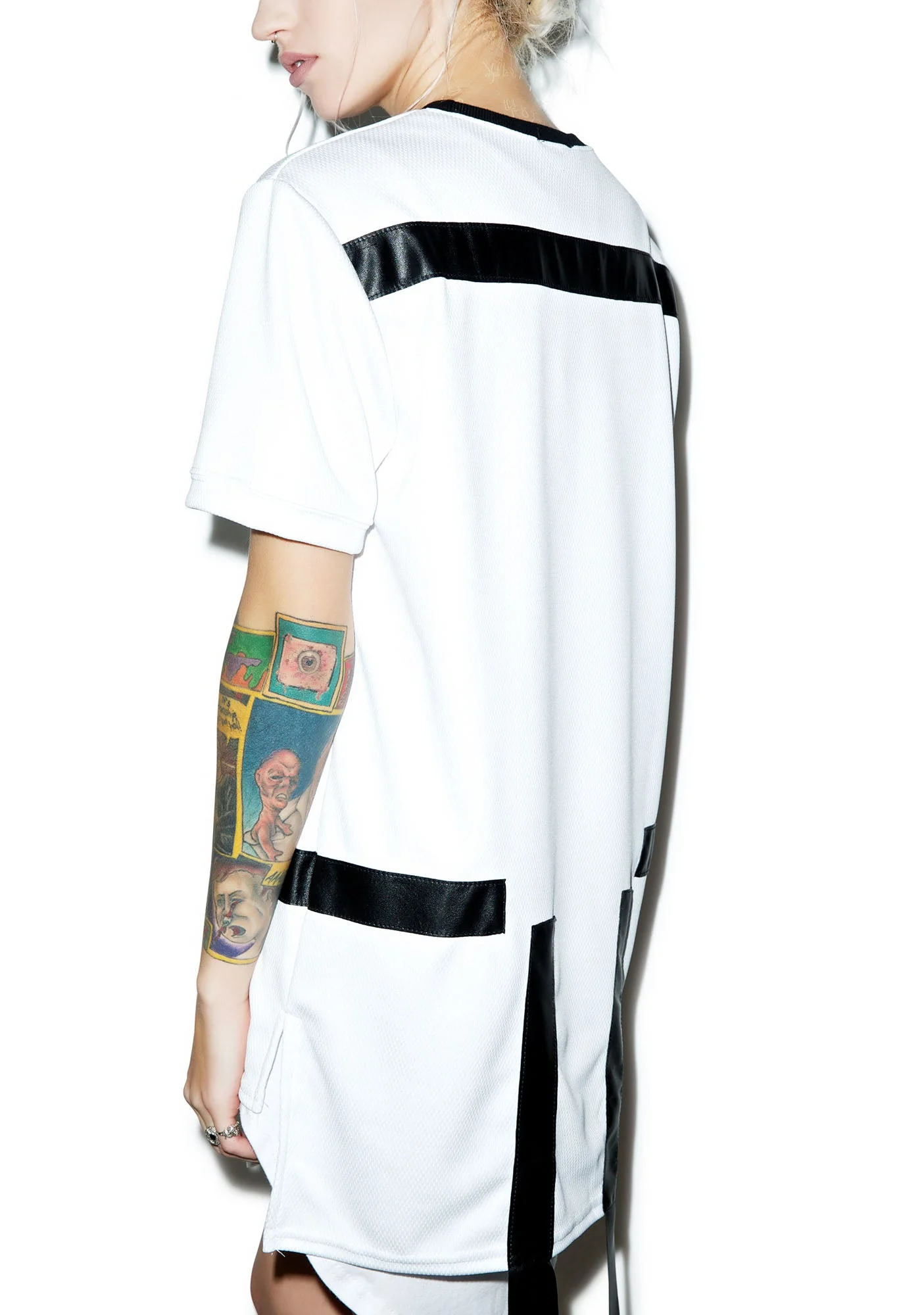 Max Leather Strips Tee - Black - Image 4