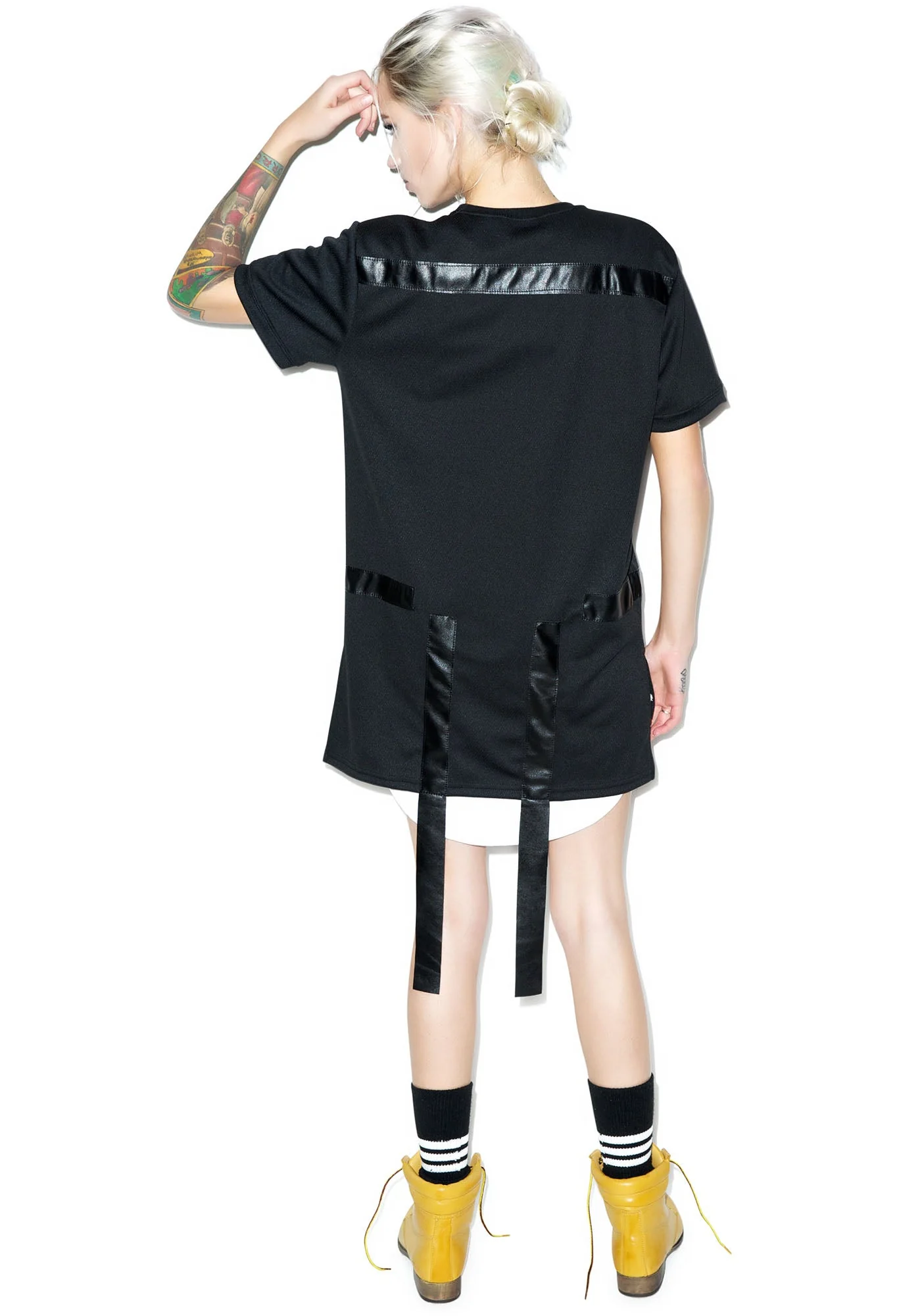 Max Leather Strips Tee - Black - Image 7