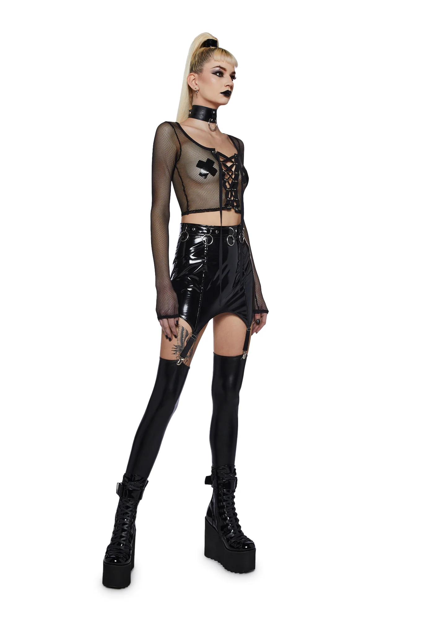 Meet And Greet Fishnet Top - Black - Image 2