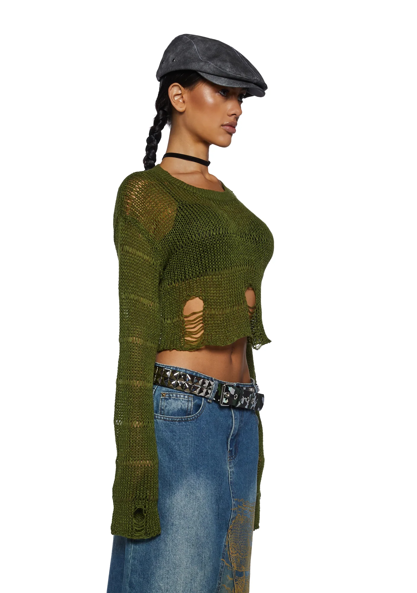 Melancholic Melody Crop Sweater - Olive - Image 3