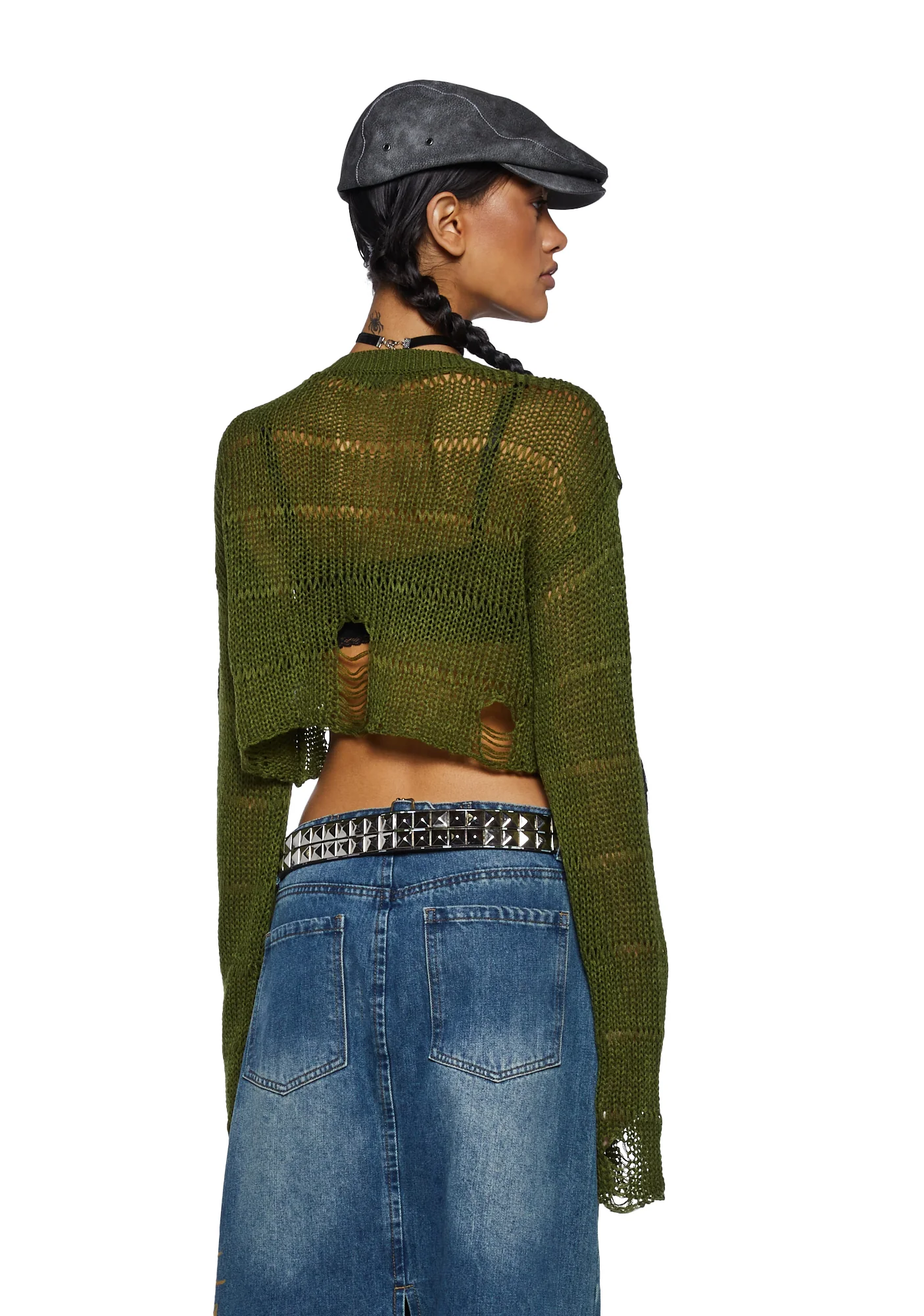 Melancholic Melody Crop Sweater - Olive - Image 4