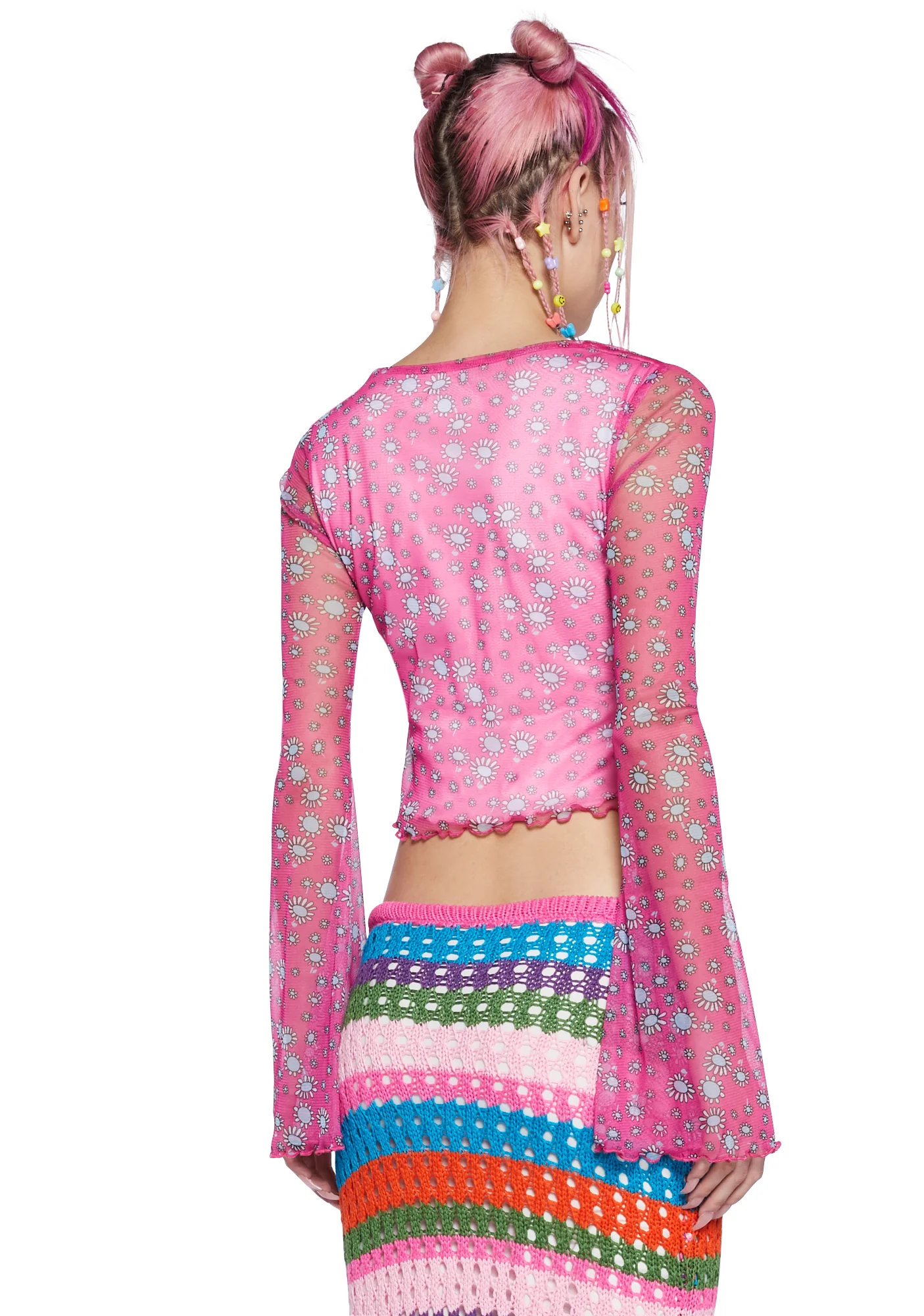 Mellow Mindset Mesh Crop Top - Pink - Image 4