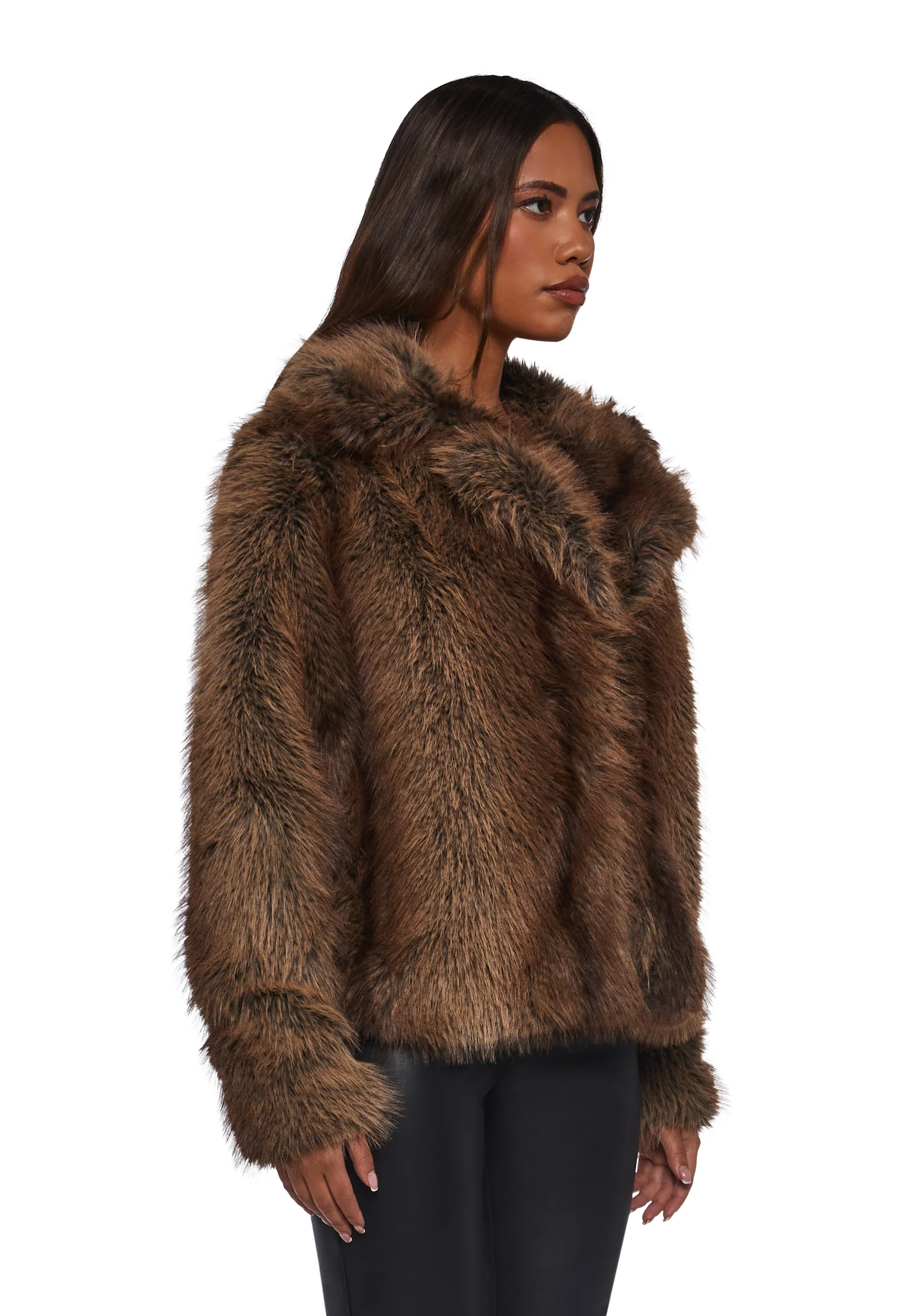 Melora Faux Fur Coat - Brown - Image 3