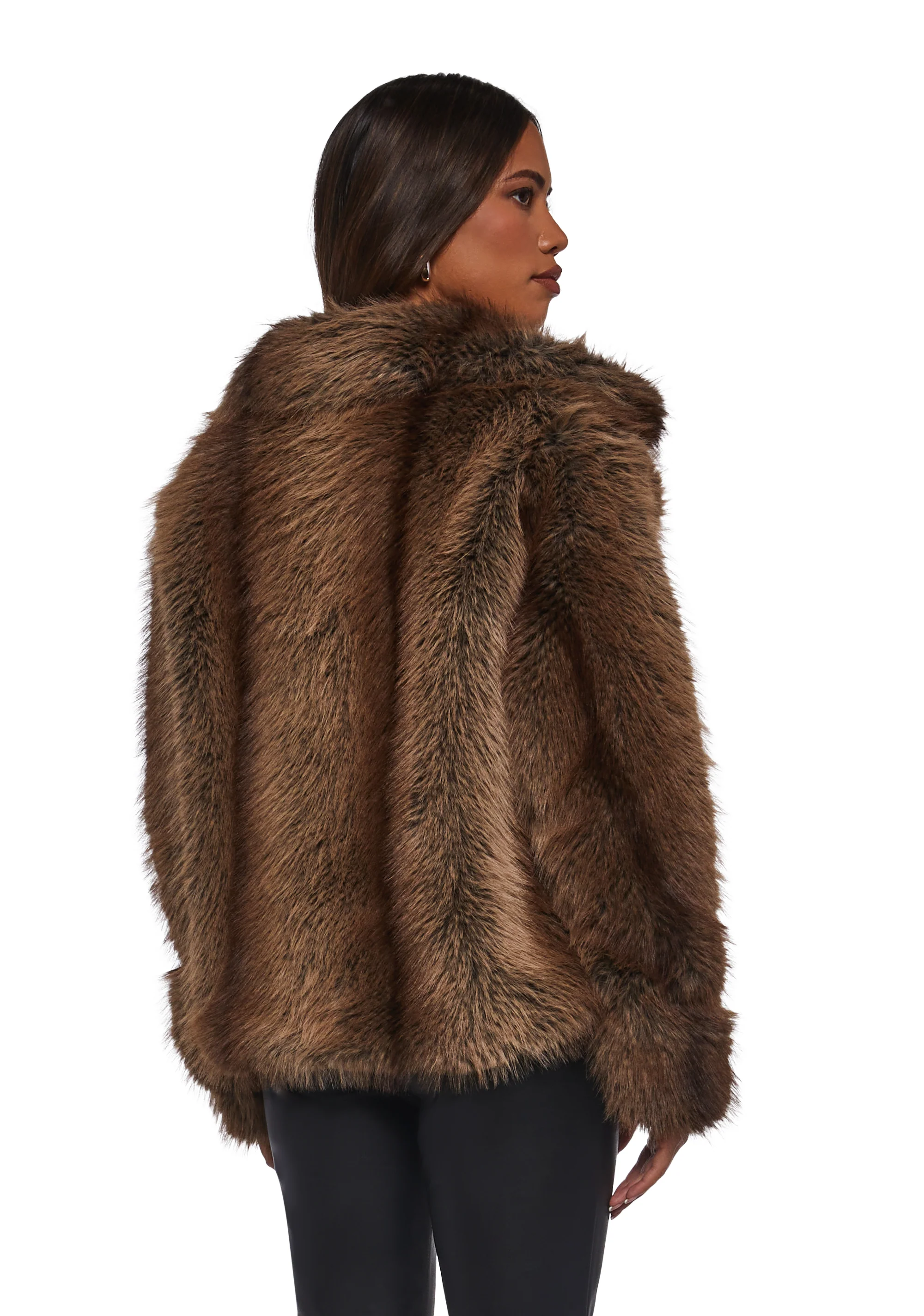 Melora Faux Fur Coat - Brown - Image 4