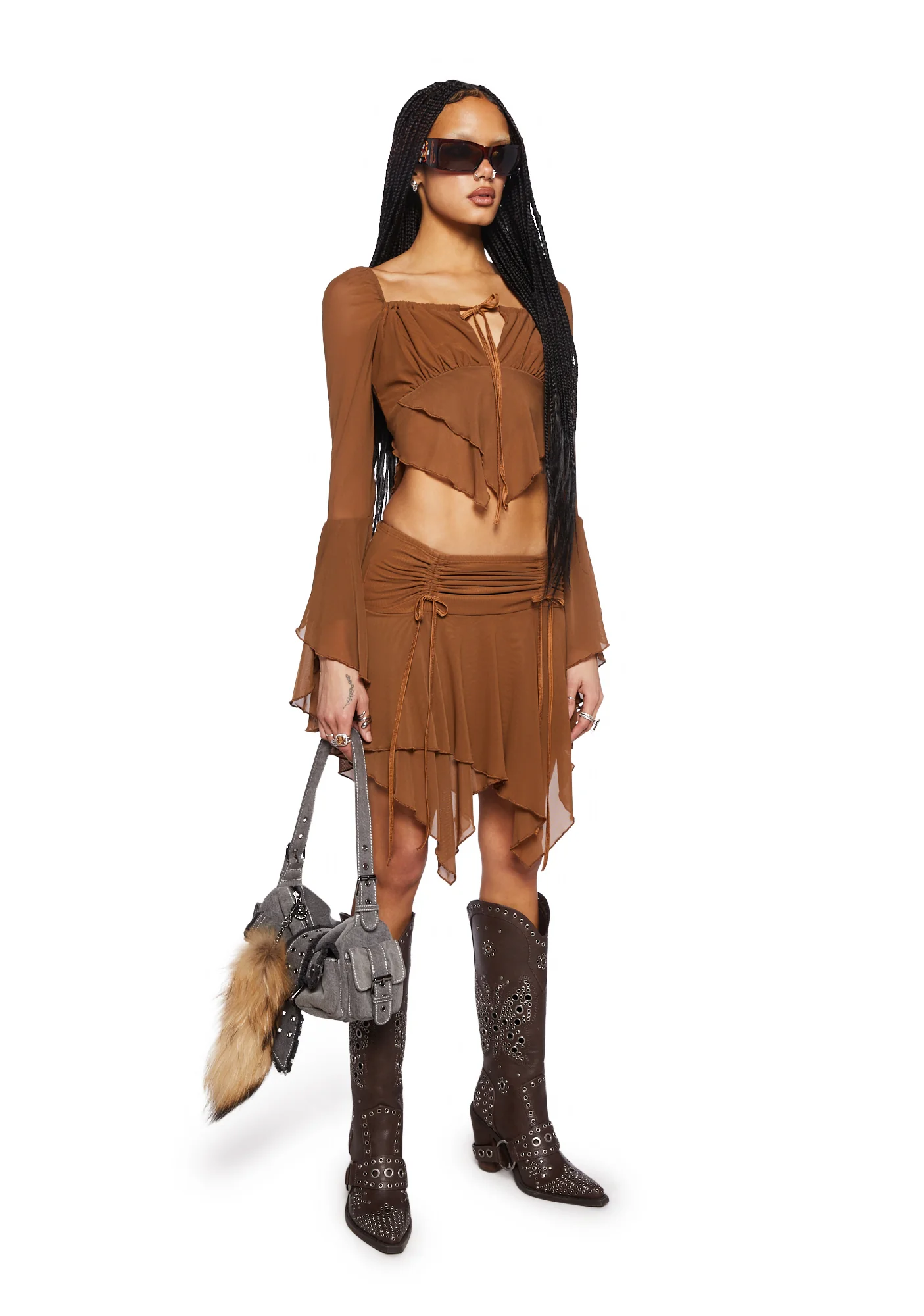 Wild Attraction Mesh Mini Skirt- Brown - Image 2
