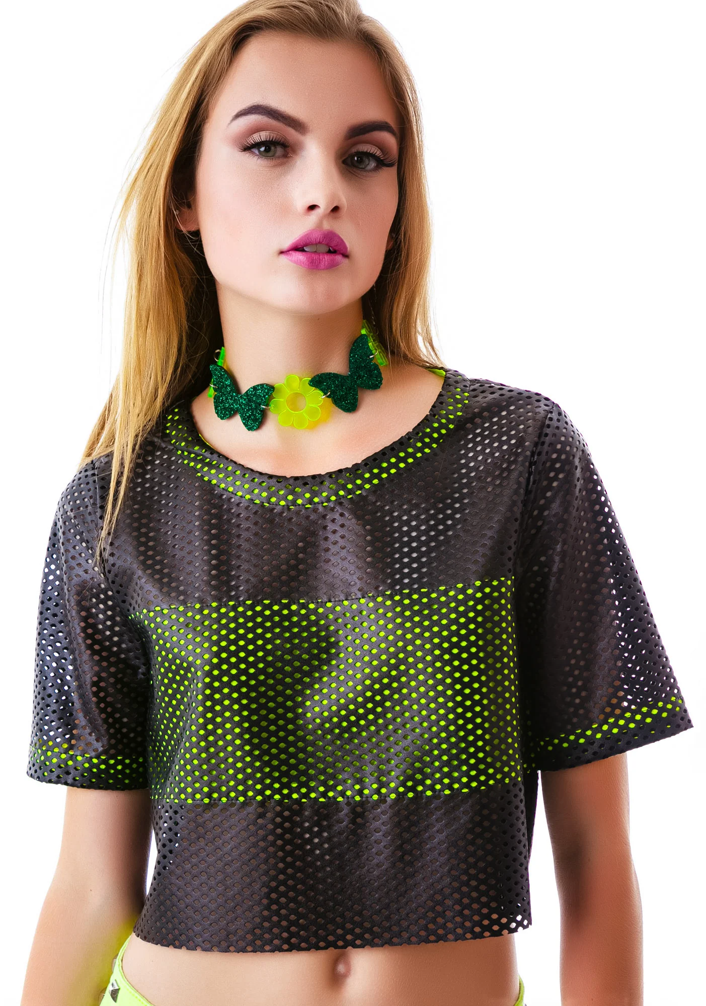 Mesh Race Leatherette Crop Top - Image 3