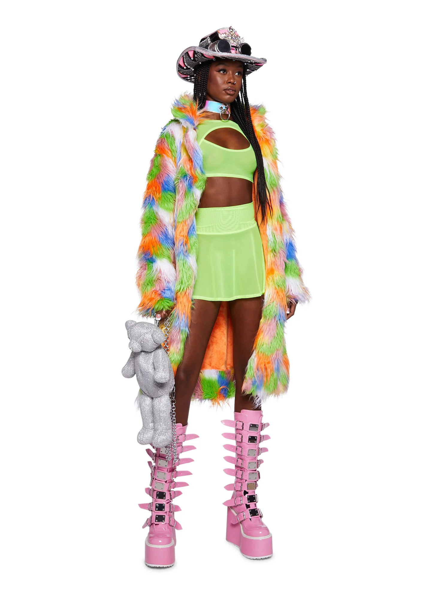 Mesh Skater Skirt - Neon Yellow - Image 2