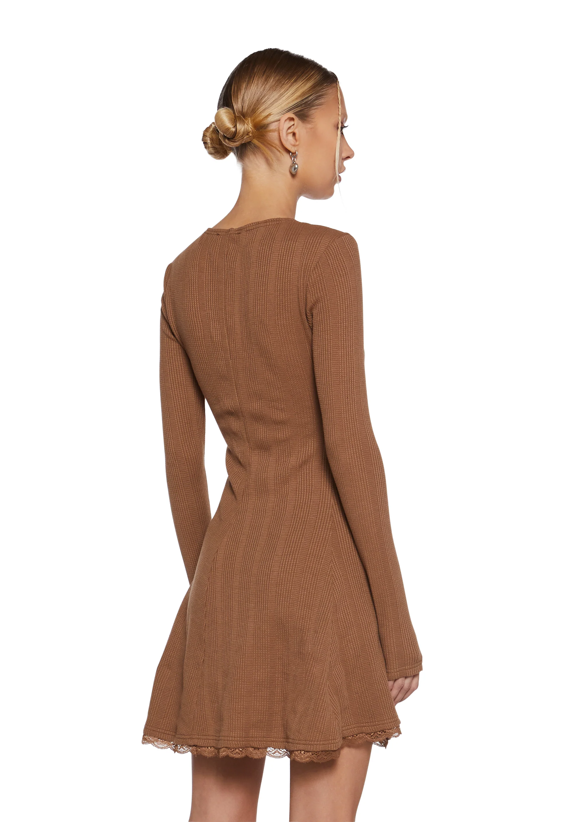 Mid Century Date Thermal Dress  - Brown - Image 4