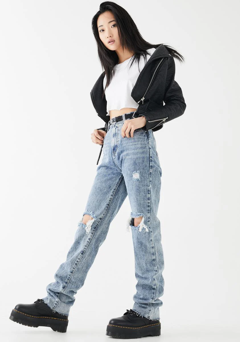 Mid Wash Long Straight Leg Jeans - Image 2
