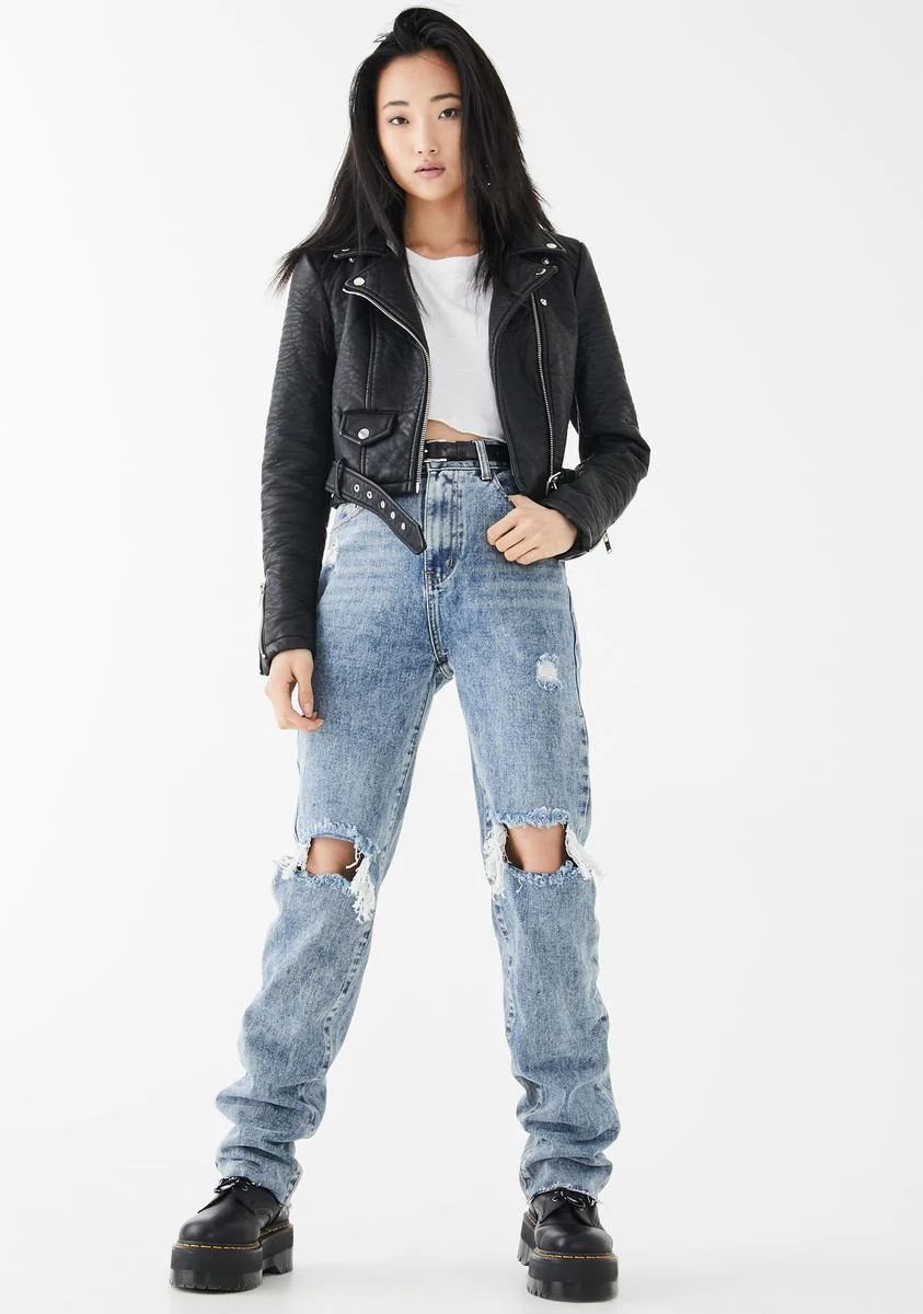 Mid Wash Long Straight Leg Jeans - Image 3