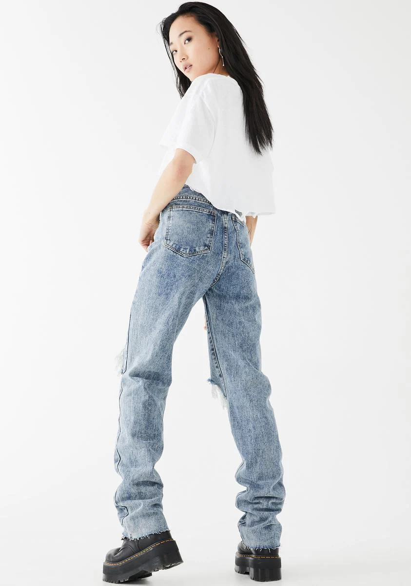 Mid Wash Long Straight Leg Jeans - Image 4