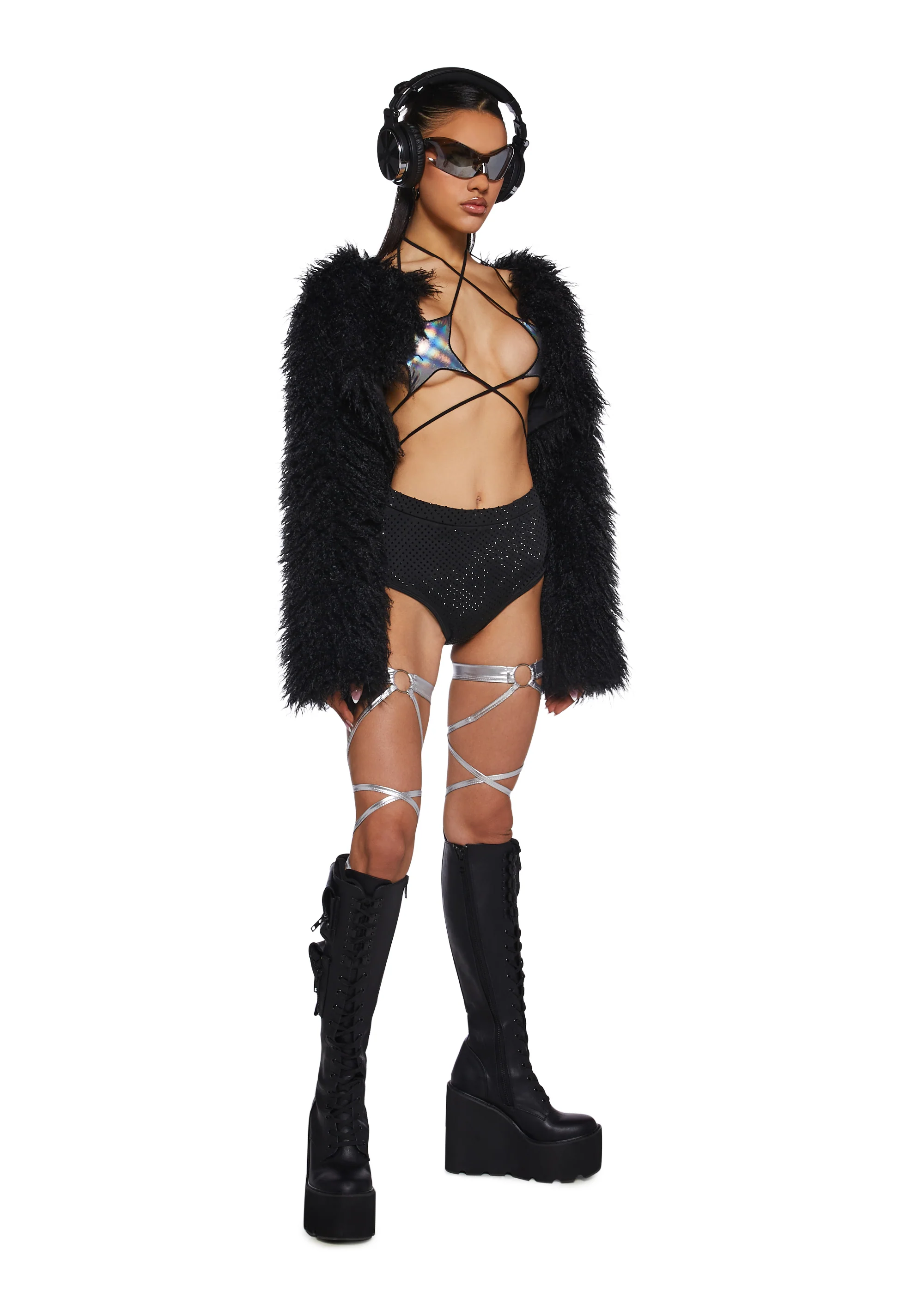 Midnight Hype Faux Fur Shrug - Black - Image 2