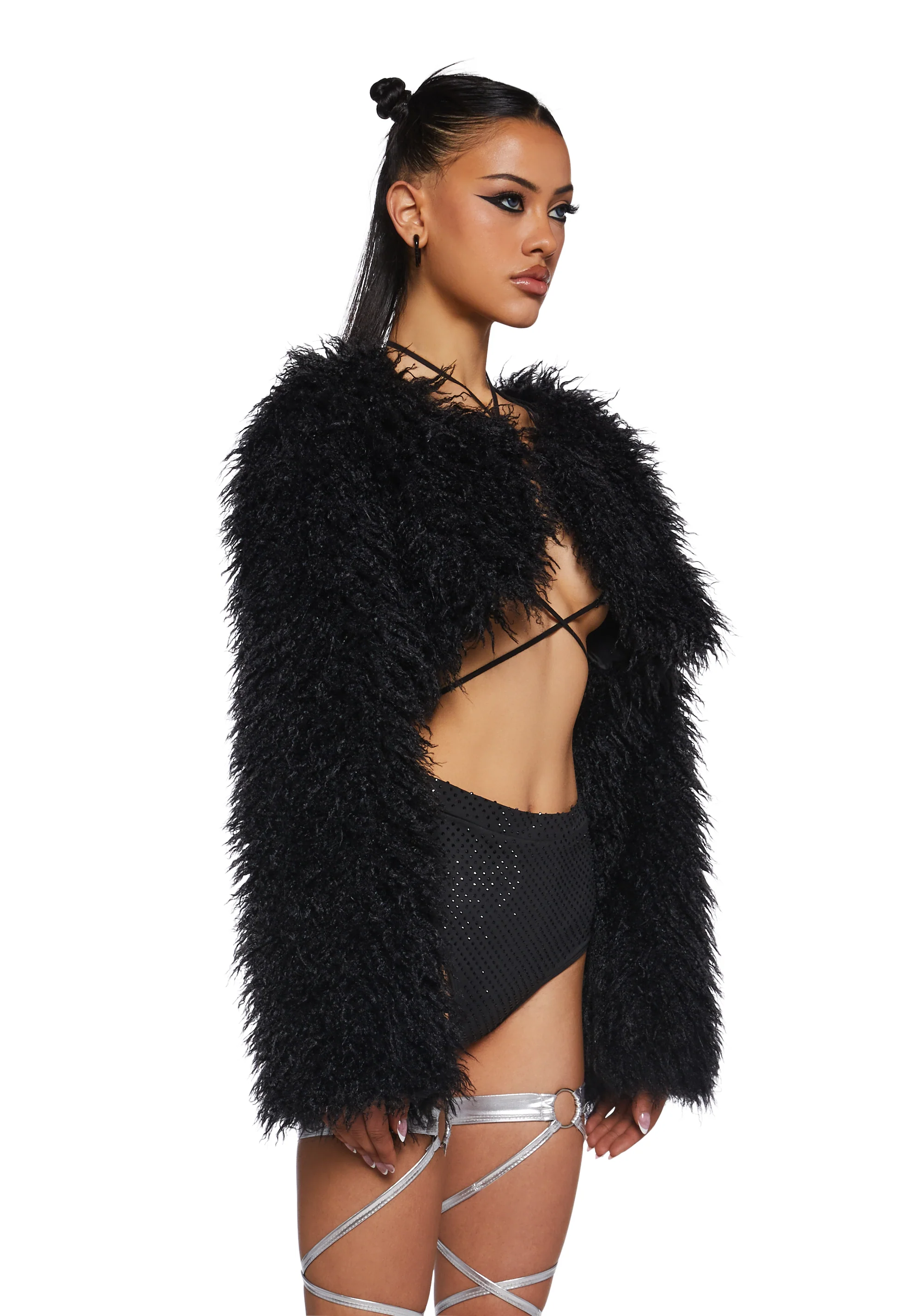 Midnight Hype Faux Fur Shrug - Black - Image 3
