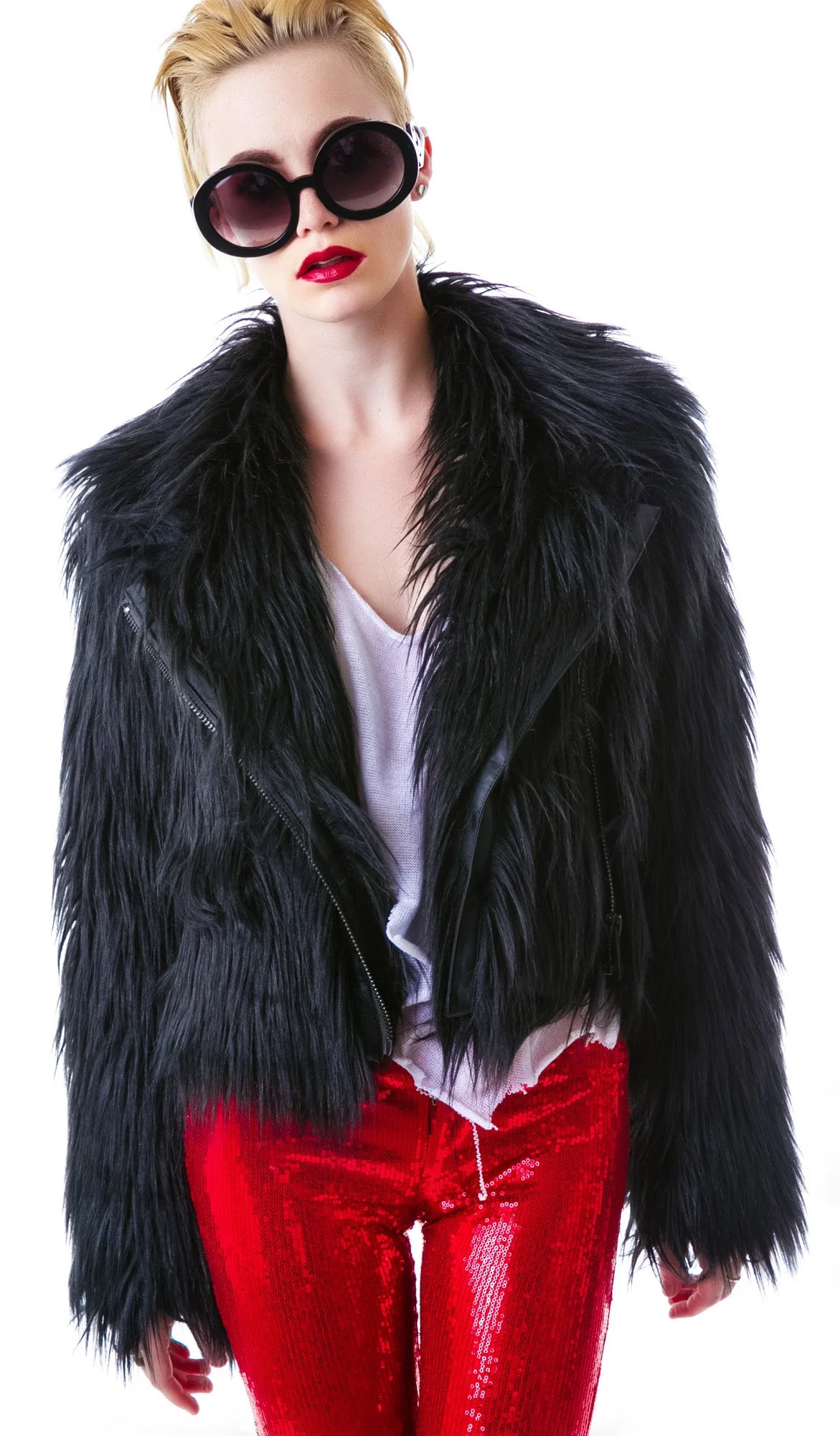 Minx Faux Fur Moto Jacket - Black - Image 7