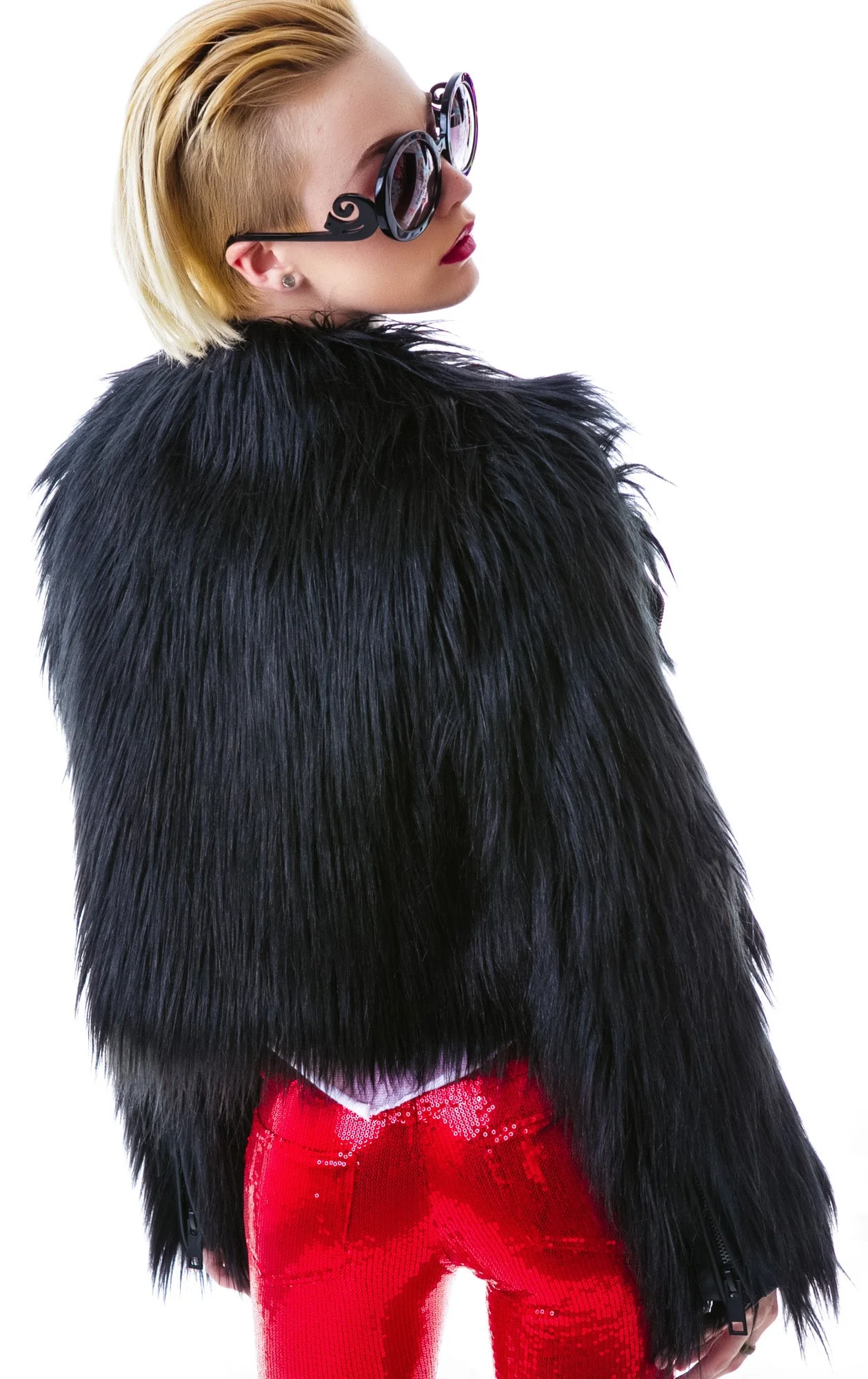 Minx Faux Fur Moto Jacket - Black - Image 8