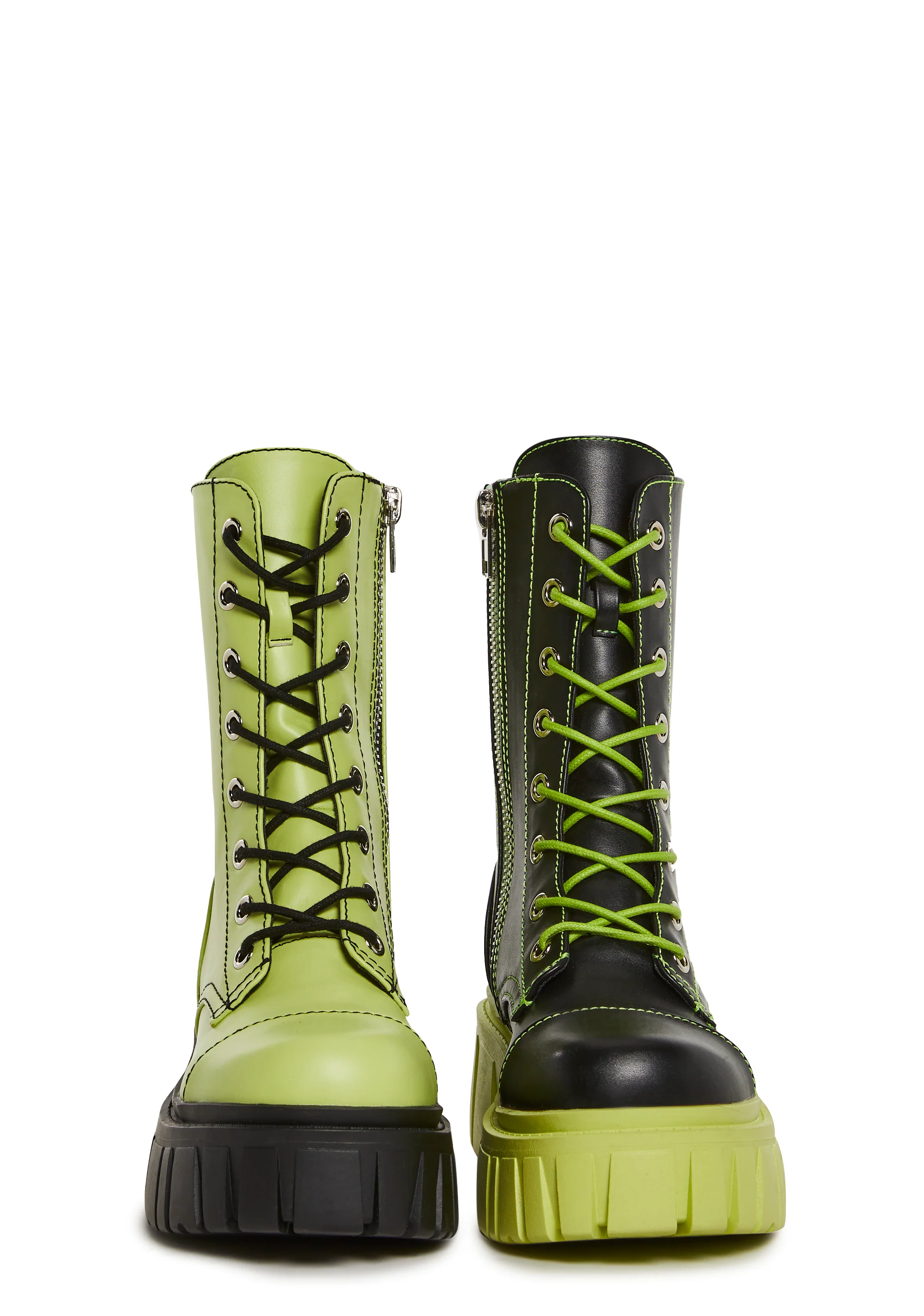 Devil Games Mismatched Combat Boots - Green - Image 3