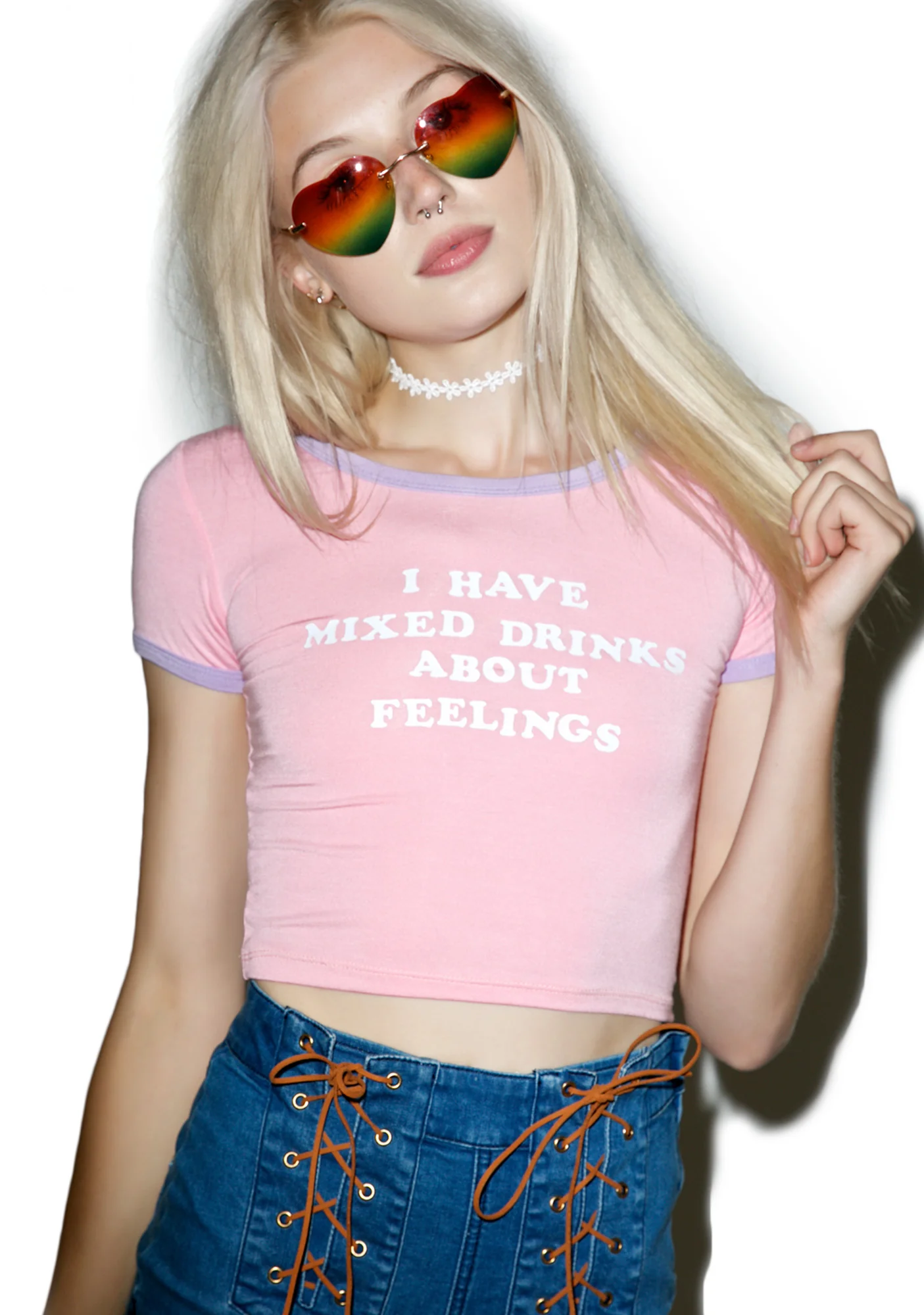 Mixed Drinks About Feelings Ringer Tee - Pink - Image 2