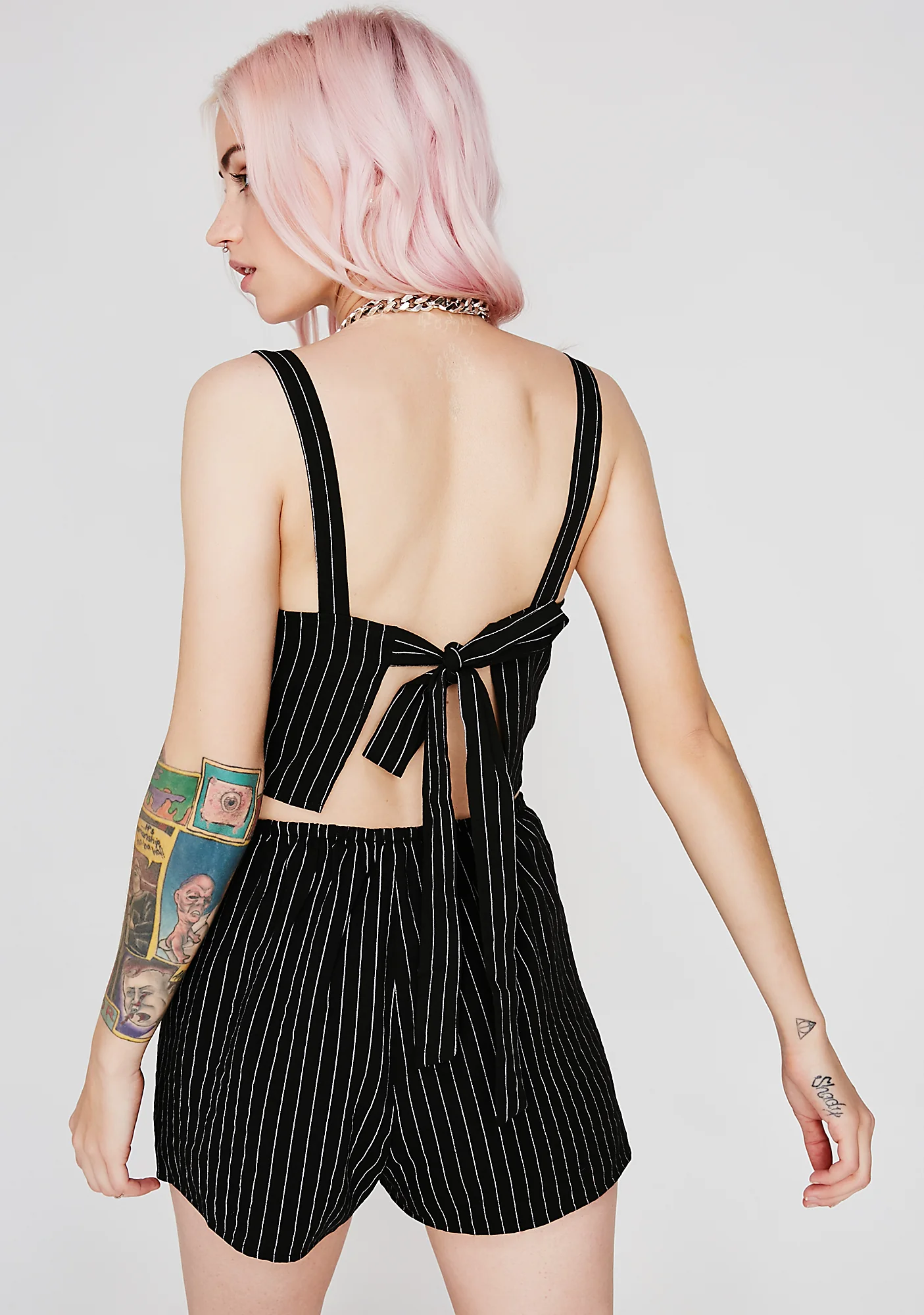 Mob Life Pinstripe Romper - Image 4