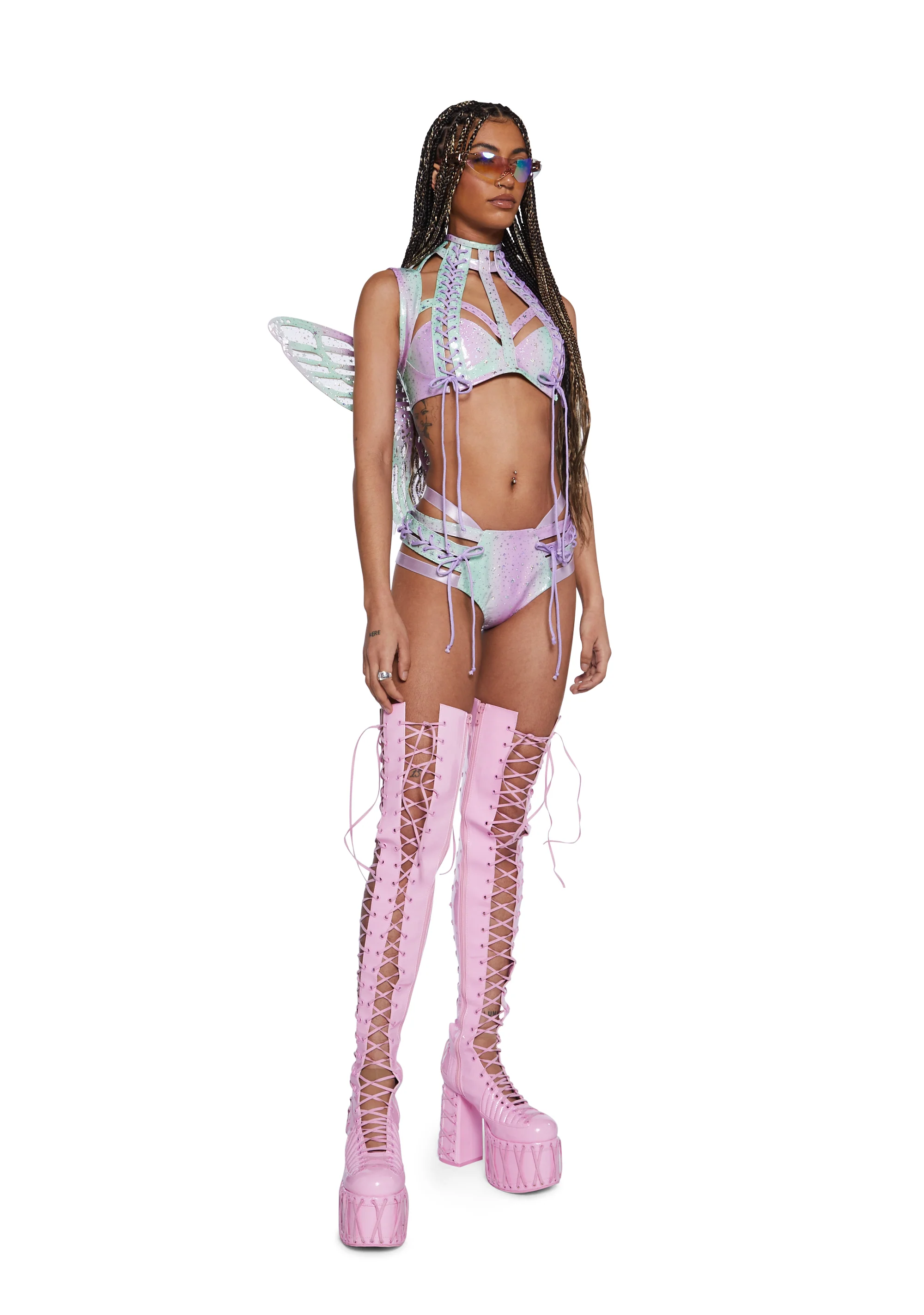 Monarch Rude Awakening Lace-Up Shorts - Rainbow - Image 2