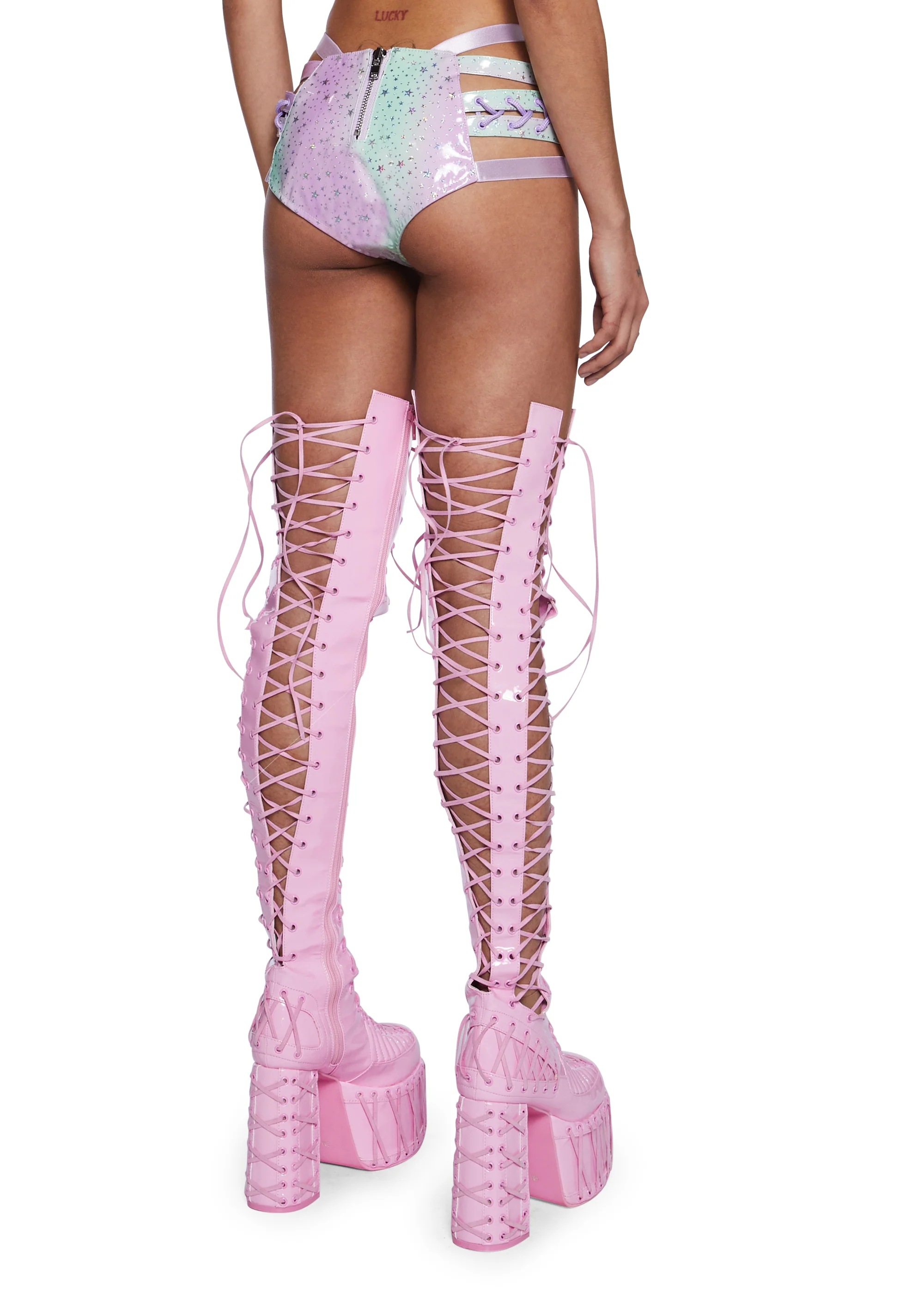 Monarch Rude Awakening Lace-Up Shorts - Rainbow - Image 4