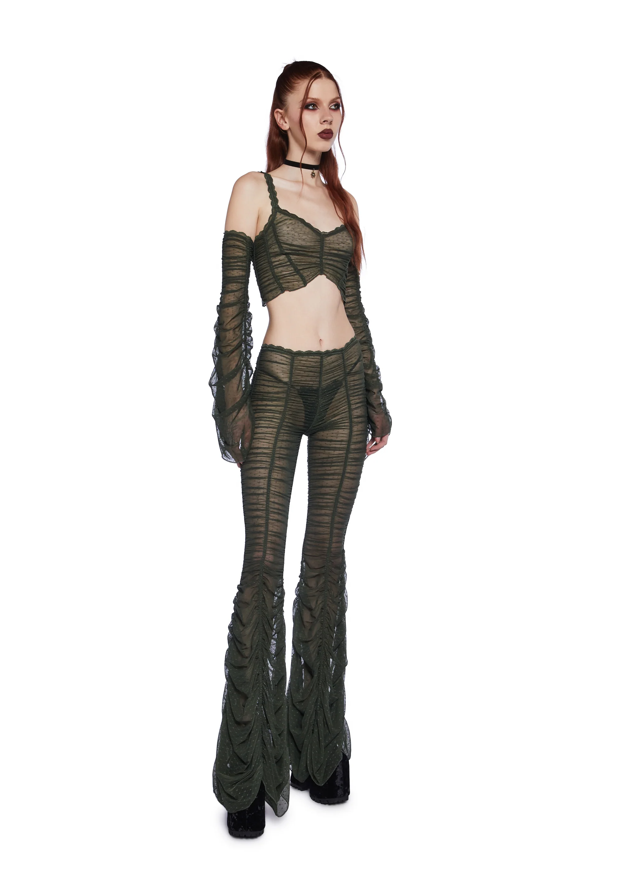 Moonchild Elegance Flared Pants - Olive - Image 3