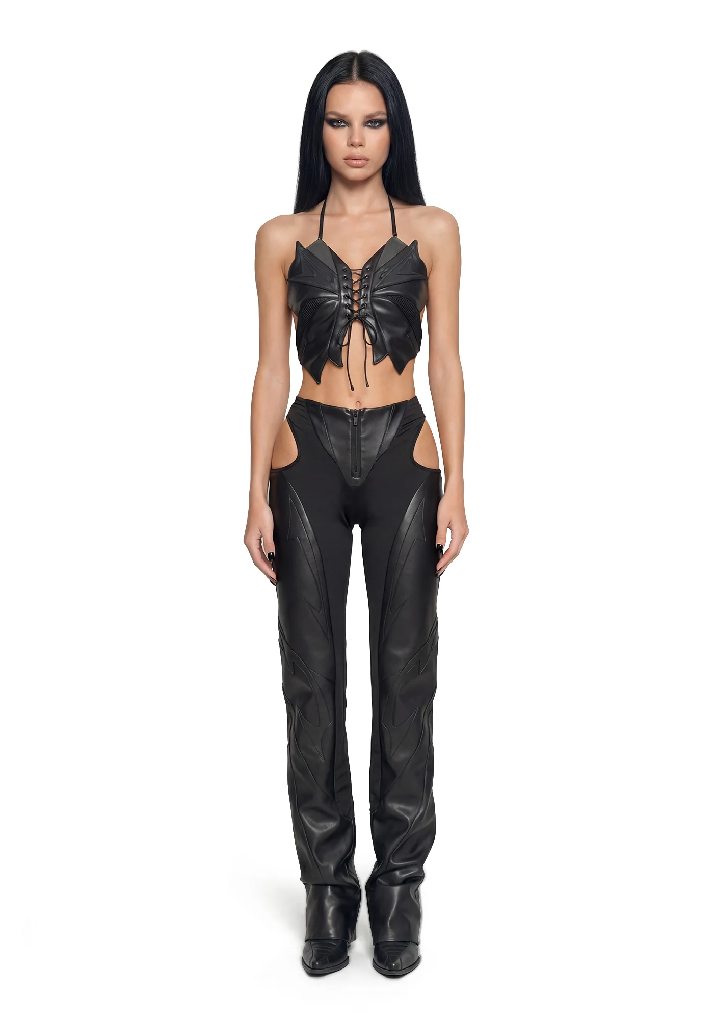 Moto Cut Out Pants - Black - Image 2