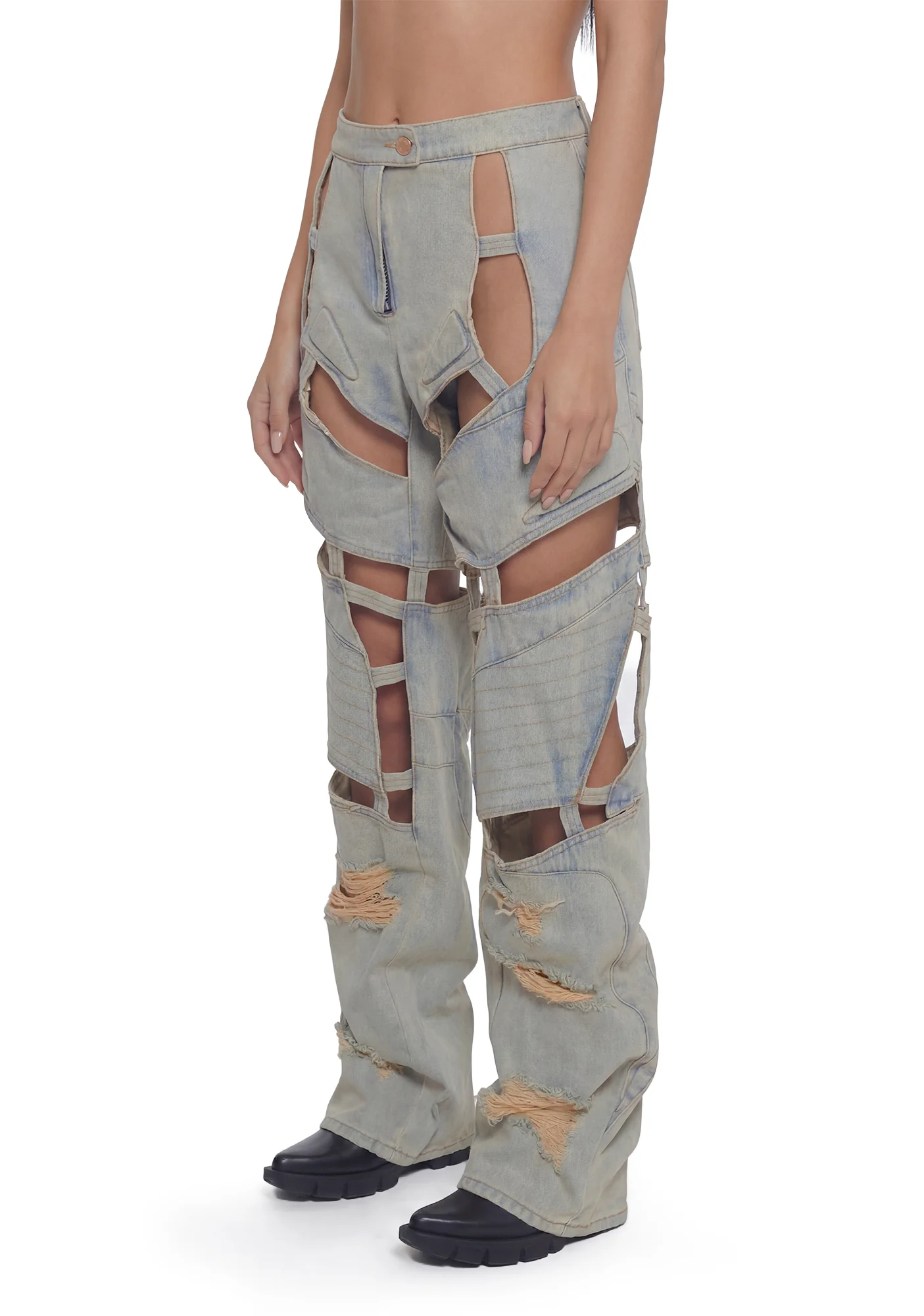 Moto Denim Floating Pants - Light Wash - Image 3