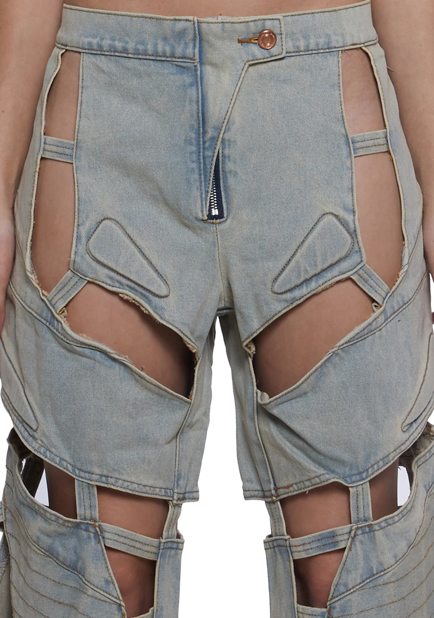 Moto Denim Floating Pants - Light Wash - Image 5