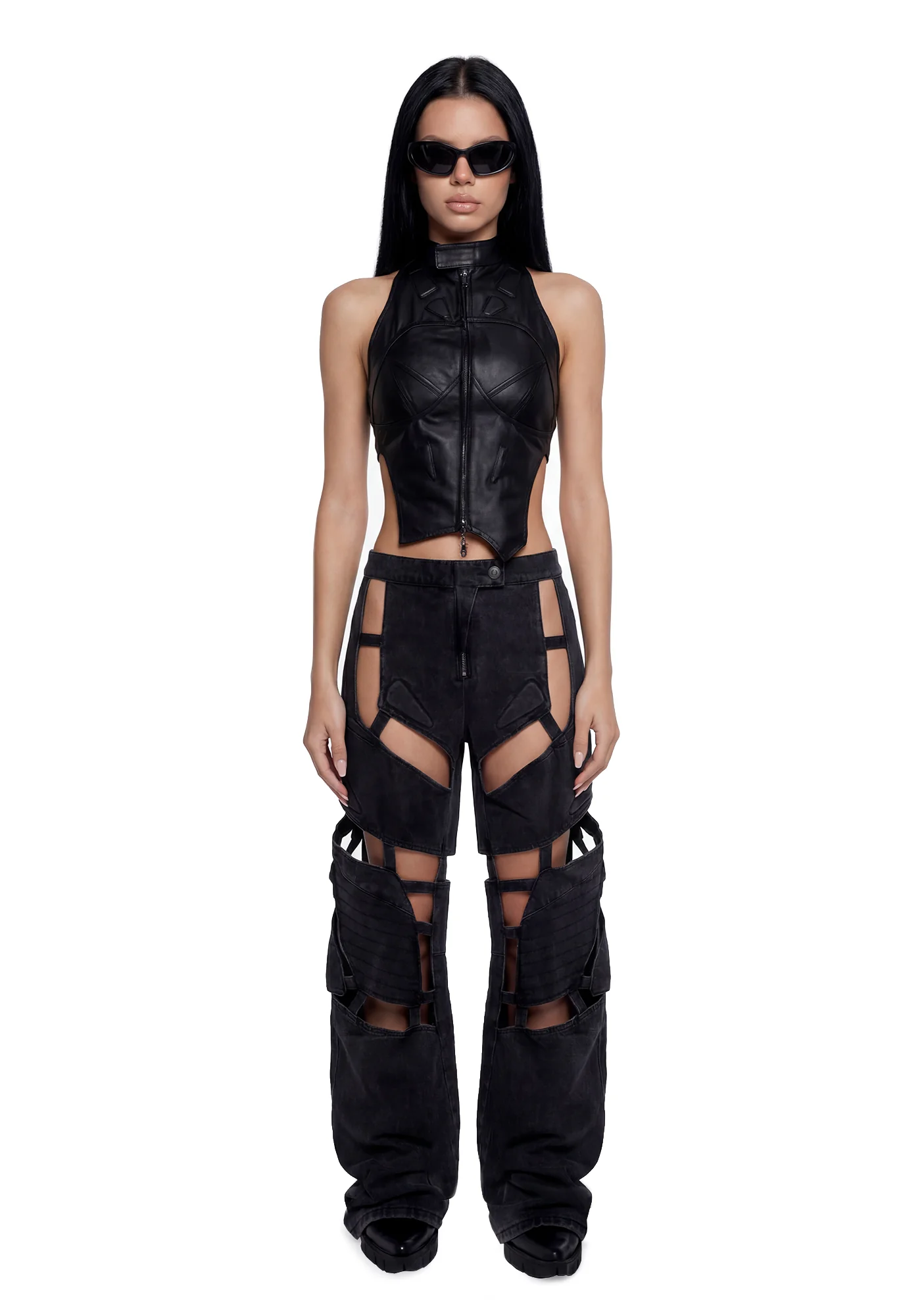 Moto Denim Floating Pants - Black - Image 2