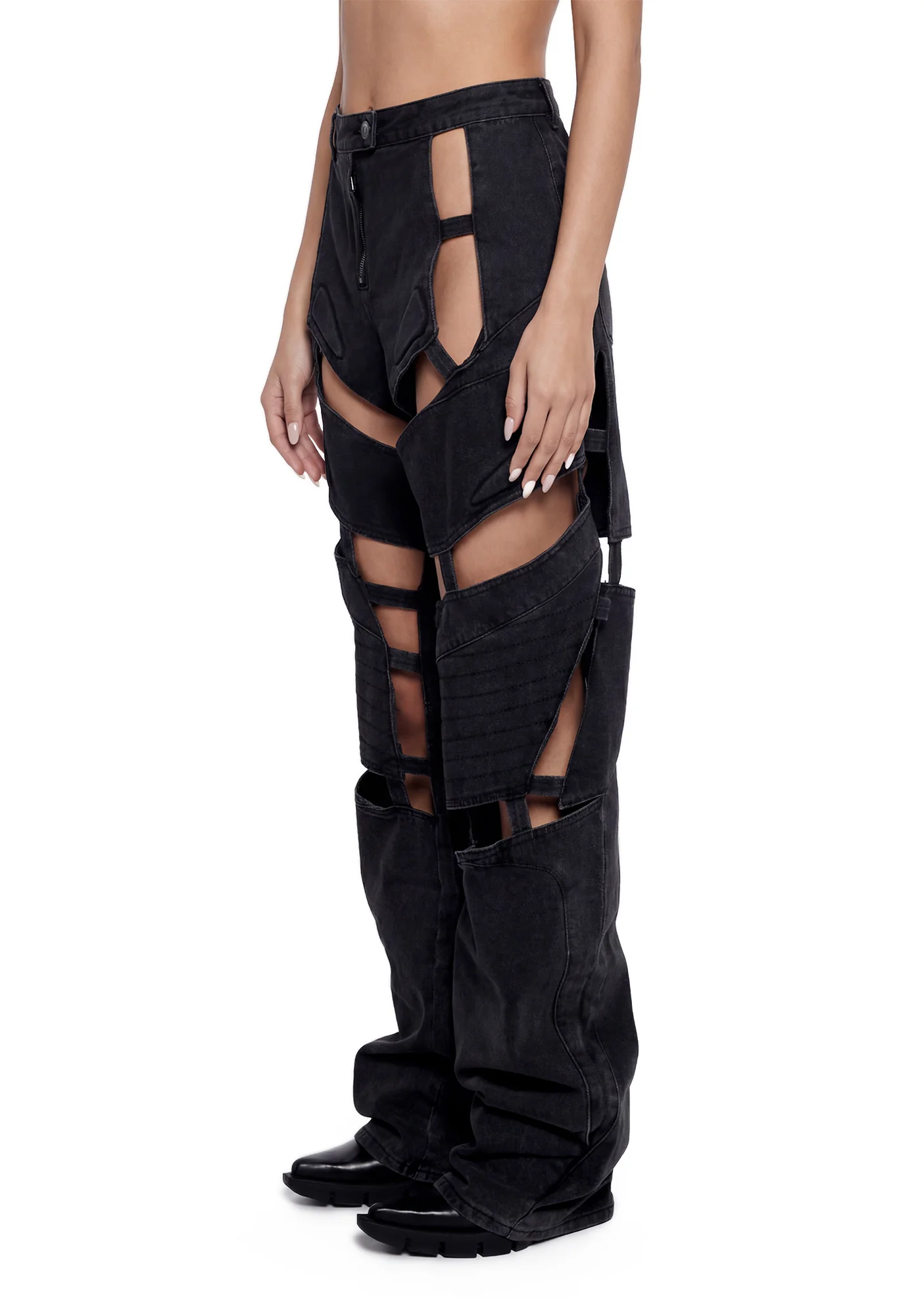 Moto Denim Floating Pants - Black - Image 3