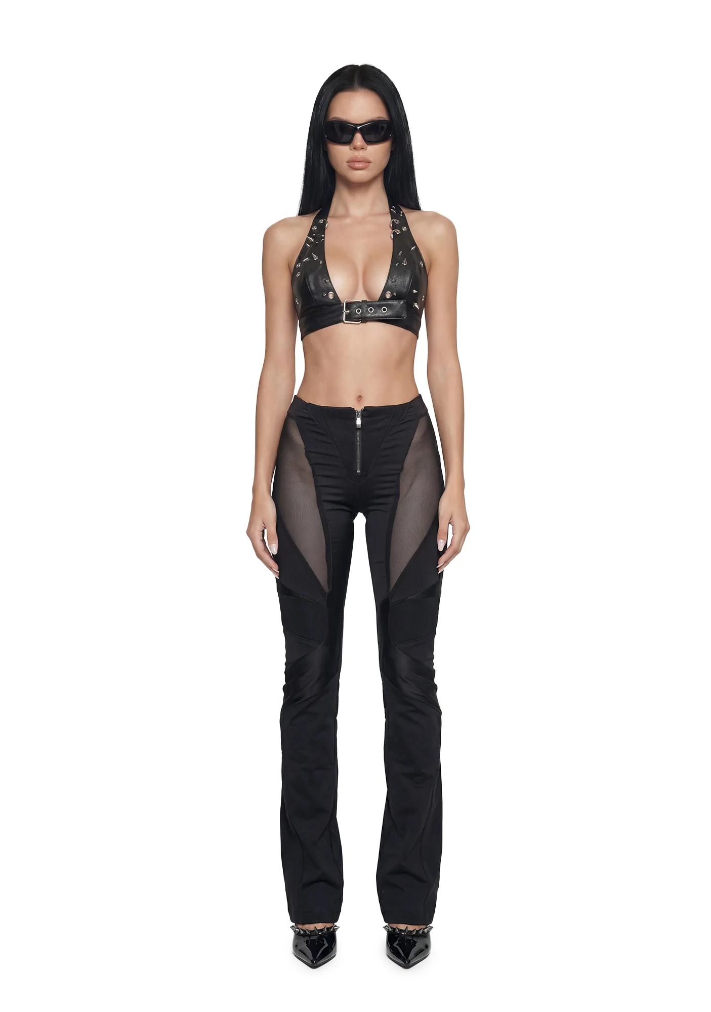 Moto Denim Mesh Pants - Black - Image 2
