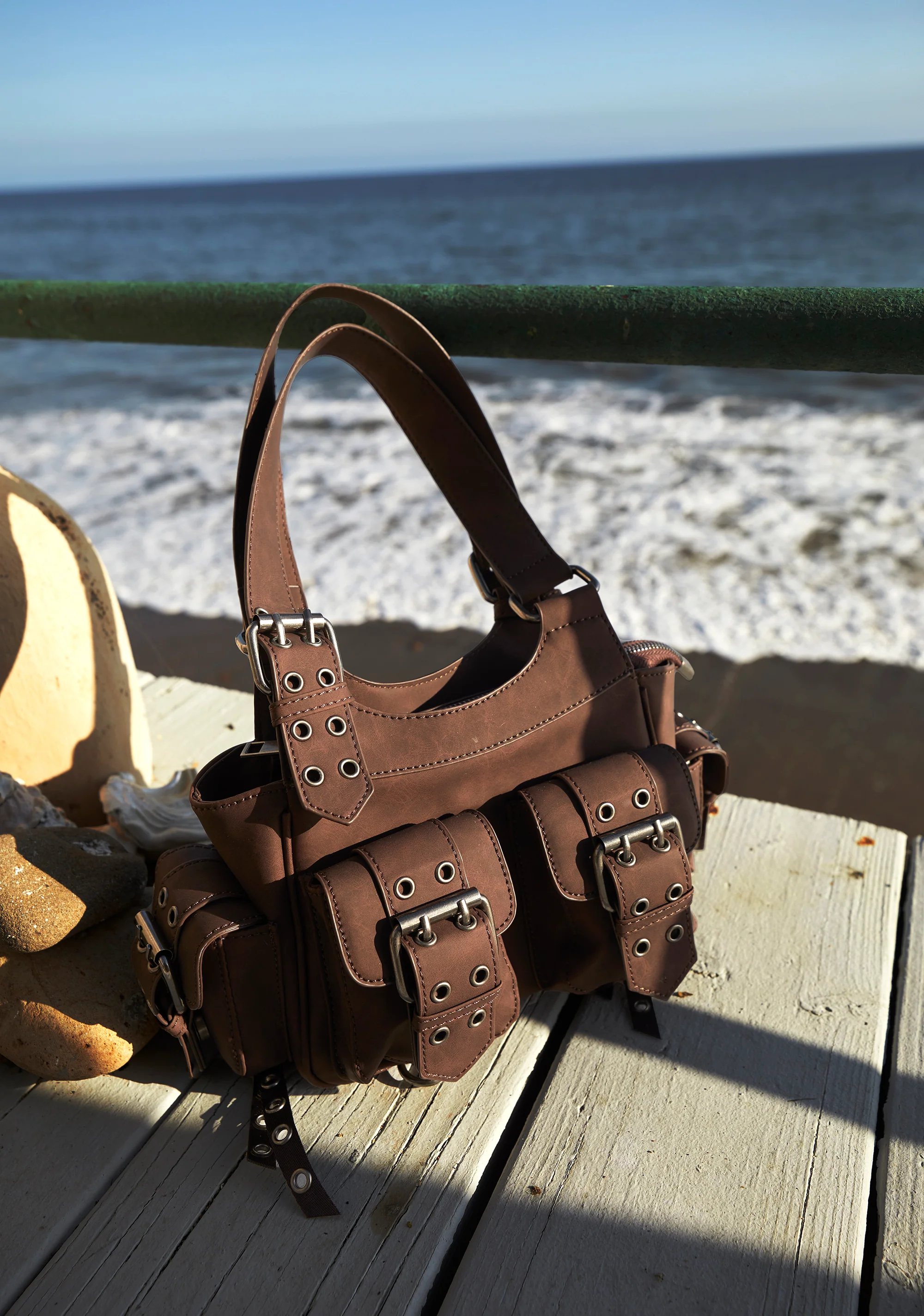 Moto Muse Buckle Handbag - Brown - Image 6