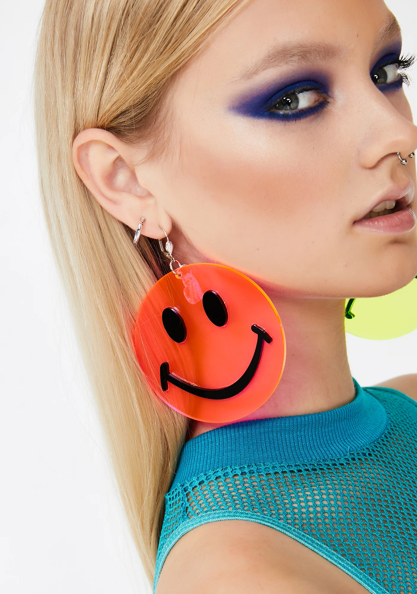 Neon Happy Sad Smiley Earrings - Image 3