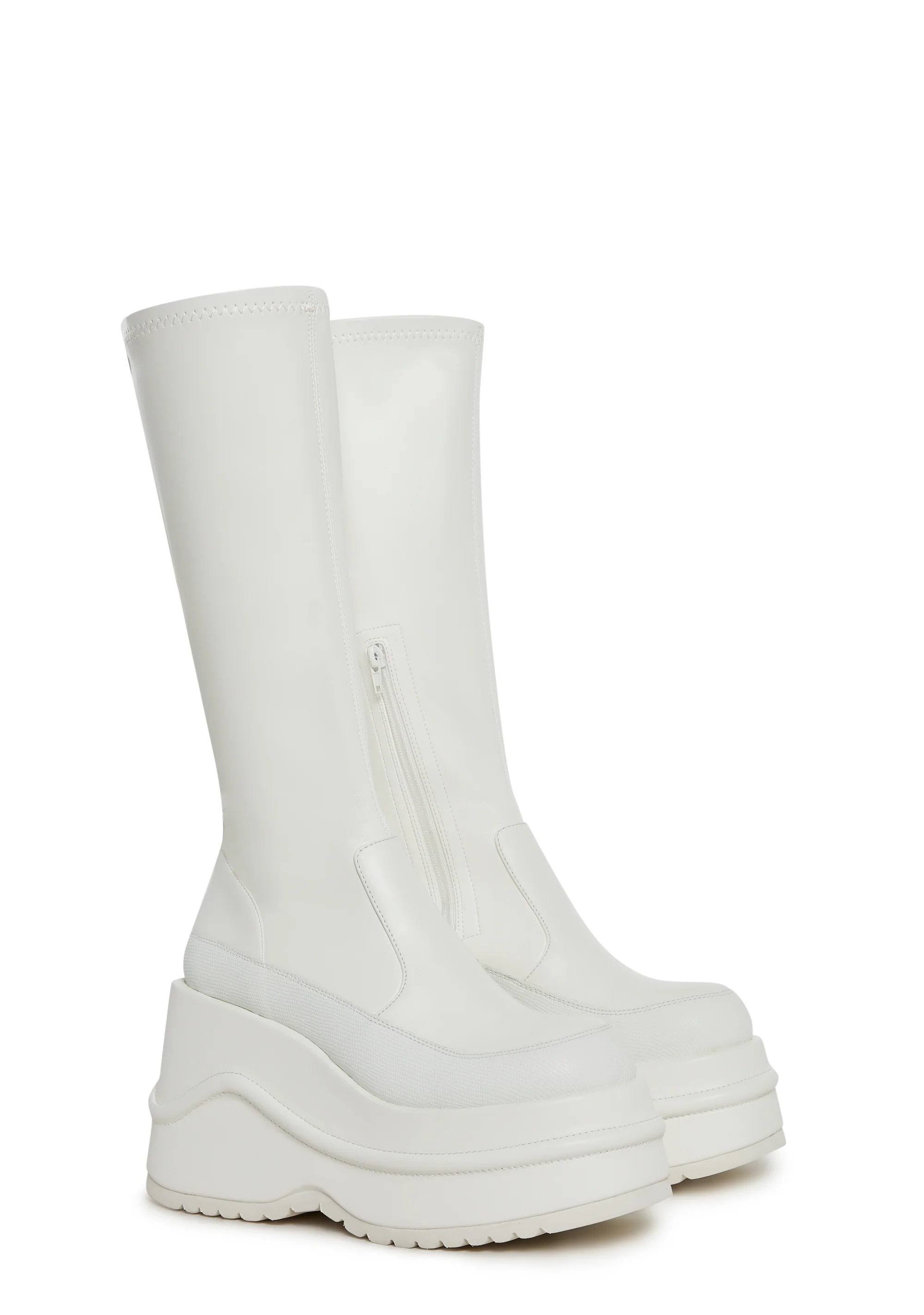 New Fans Wedge Stretch Boots - White - Image 3