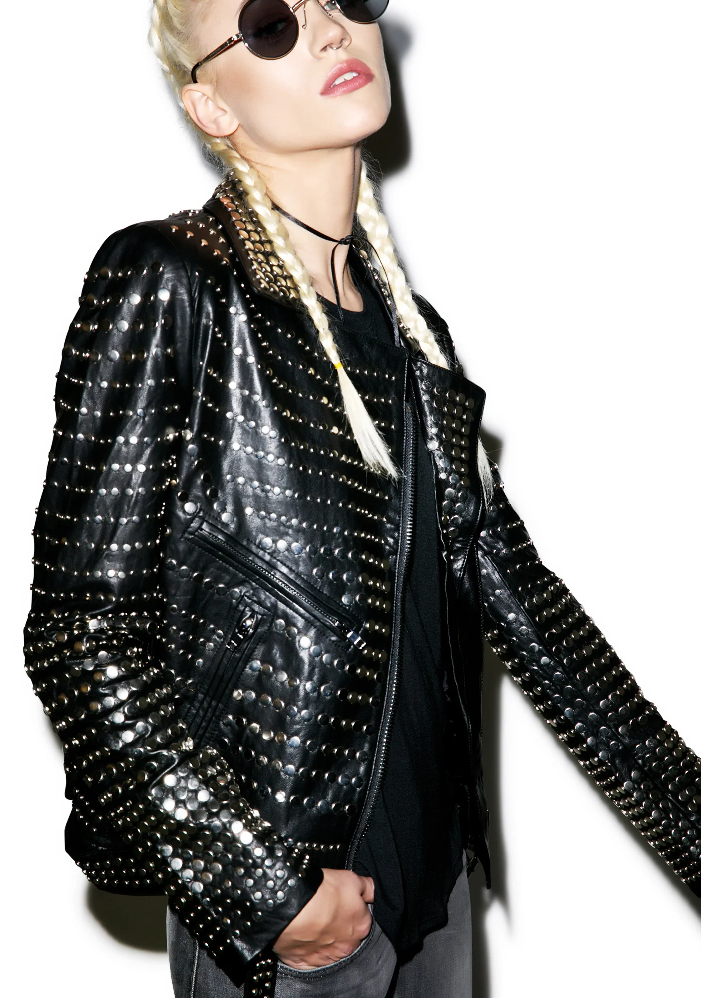 Nia Nail Head Leather Jacket - Image 4